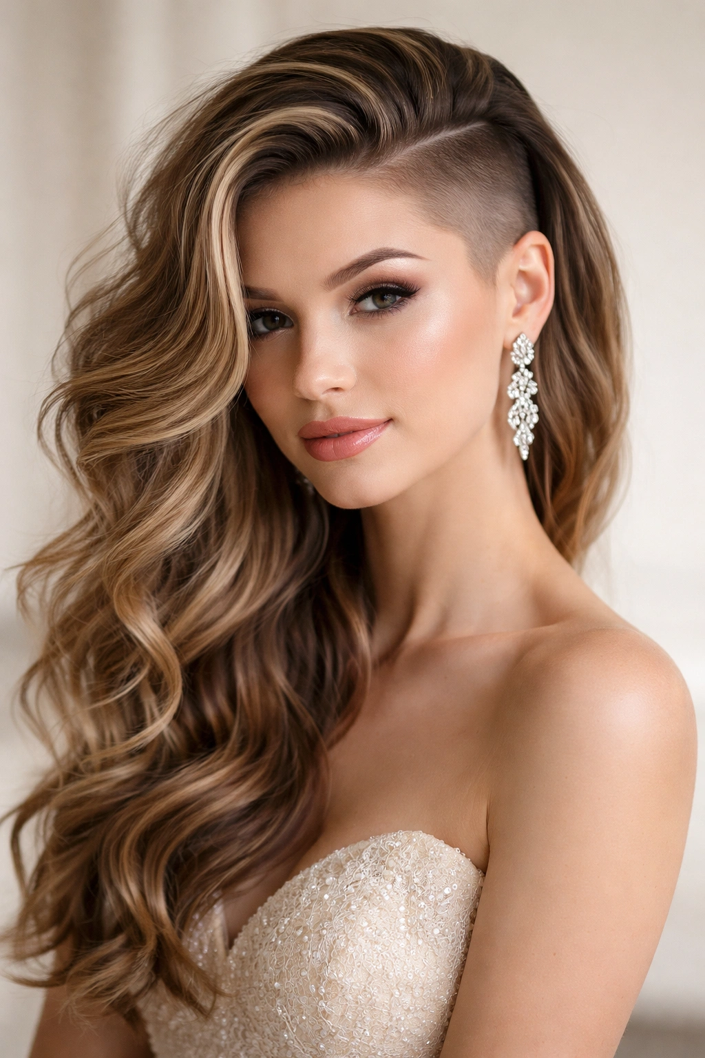 Asymmetrical waves with visible undercut detail prom hairstyle