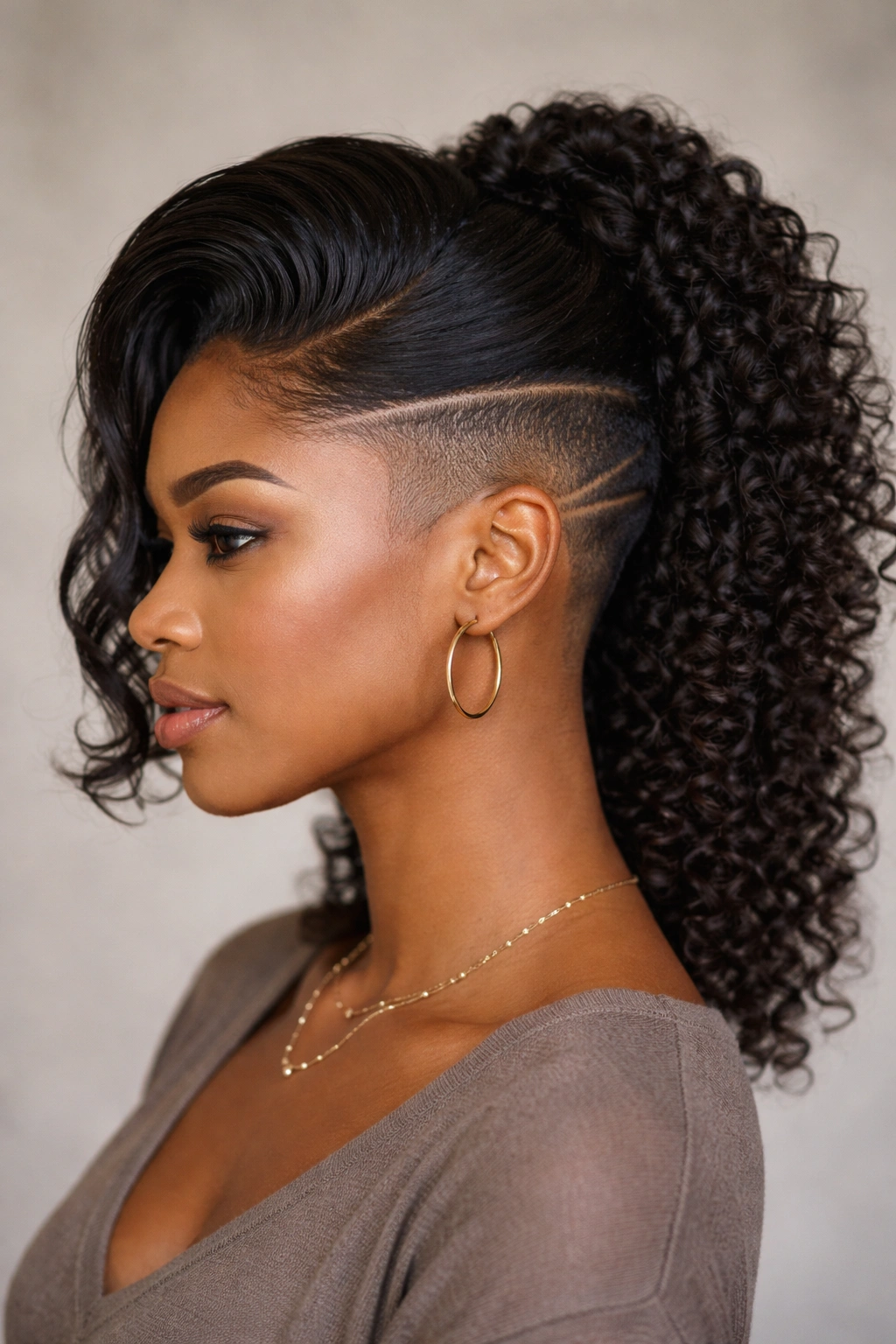 Head-and-shoulders portrait showing undercut with crown swoop