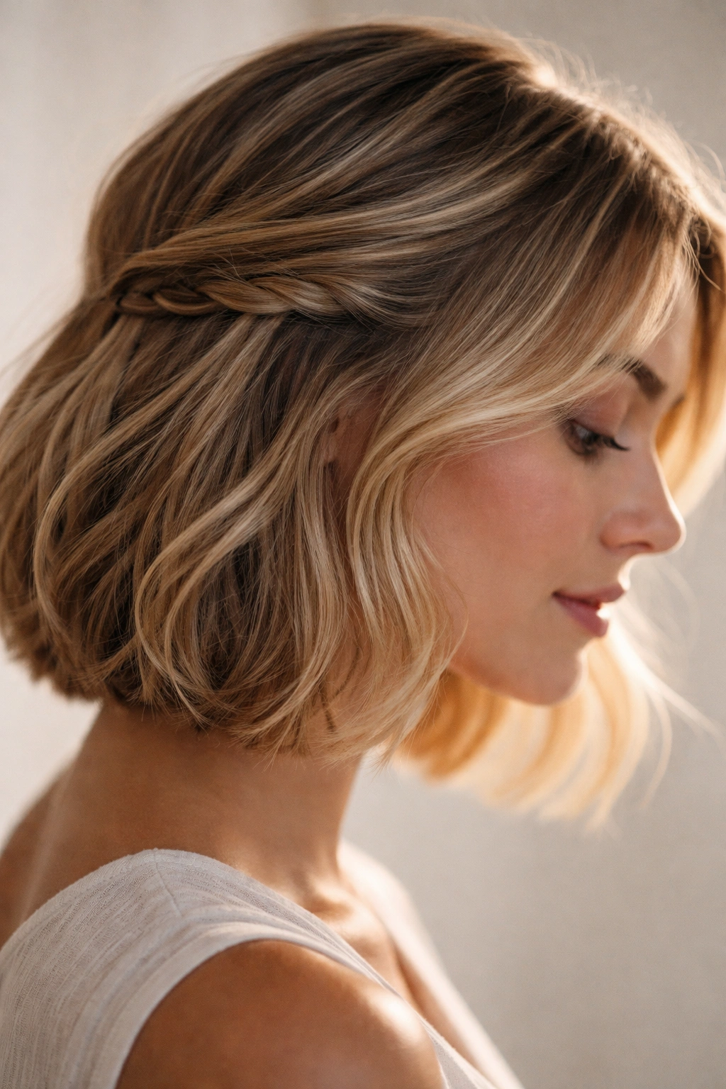 Close-up of a hidden twist tucked under the top hair at the temple