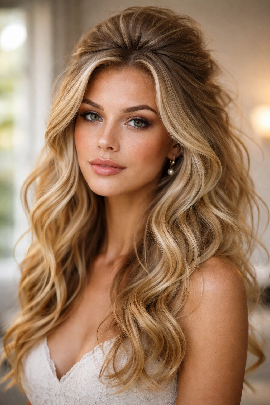 Undone waves with high crown volume for a bold wedding hairstyle