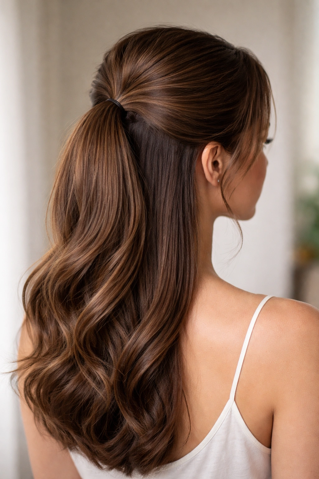 Crown-volume V-part ponytail with lifted ponytail and hidden back