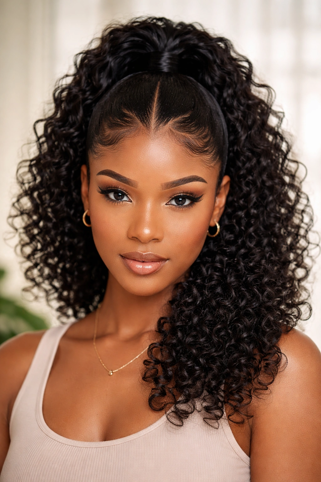 V Part Ponytail with curly definition and defined curls