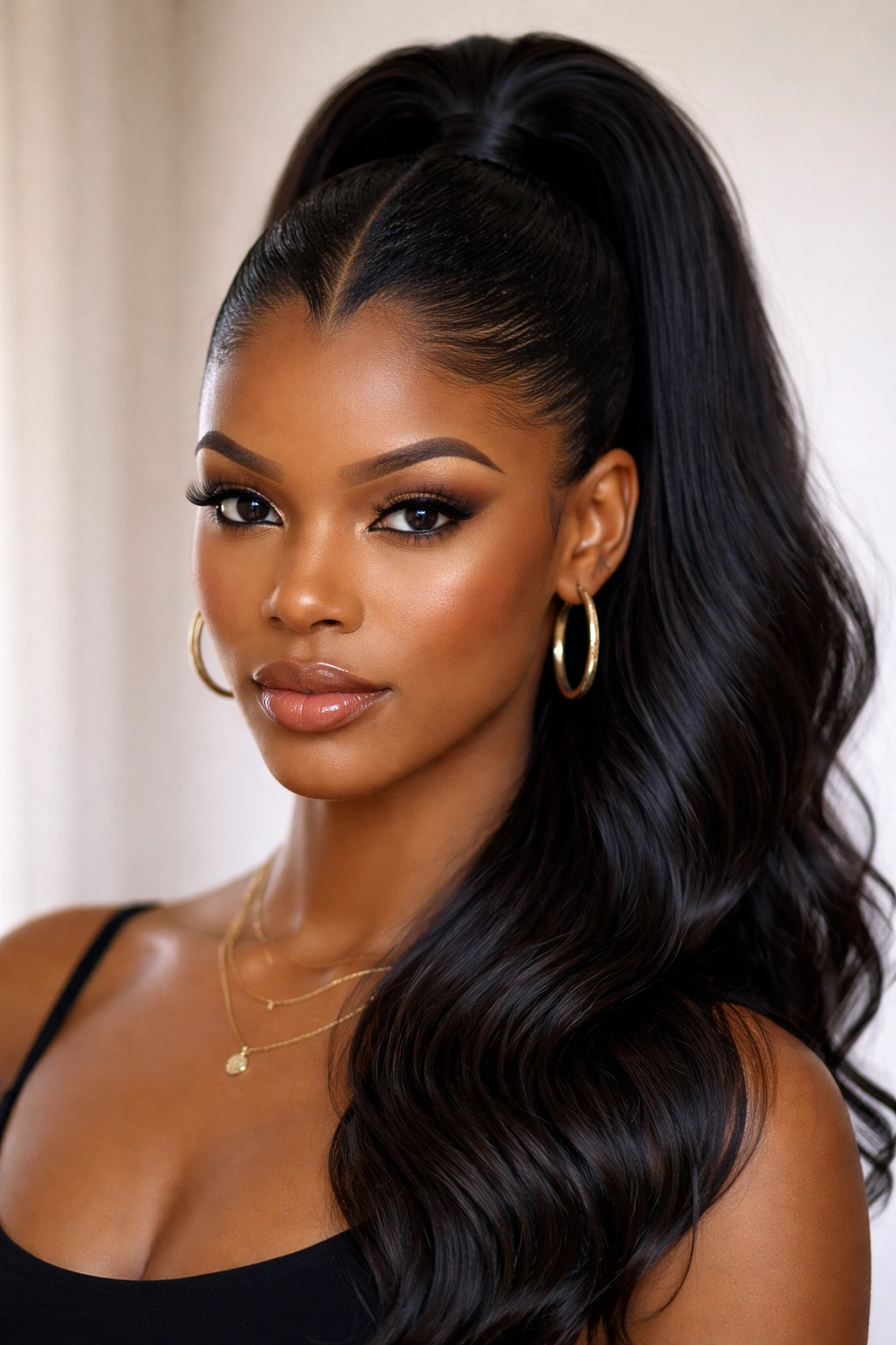 Styled V Part Ponytail with sleek underside visible from front