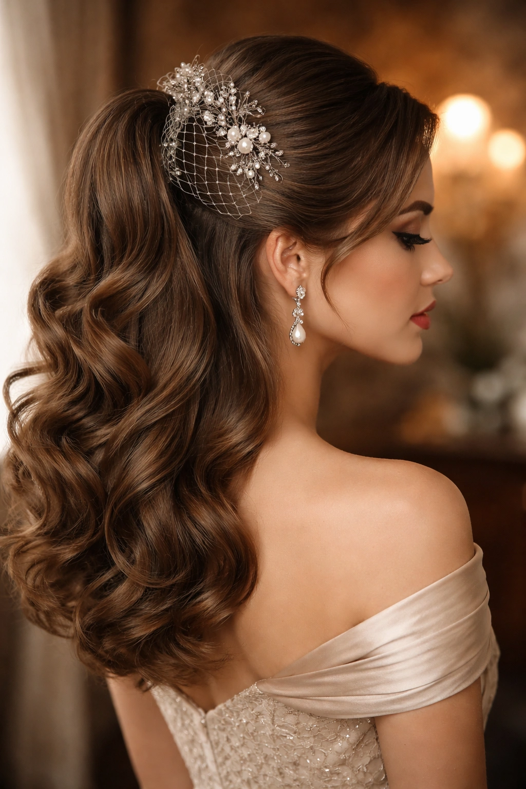 Vintage-inspired half ponytail with finger waves and decorative pins