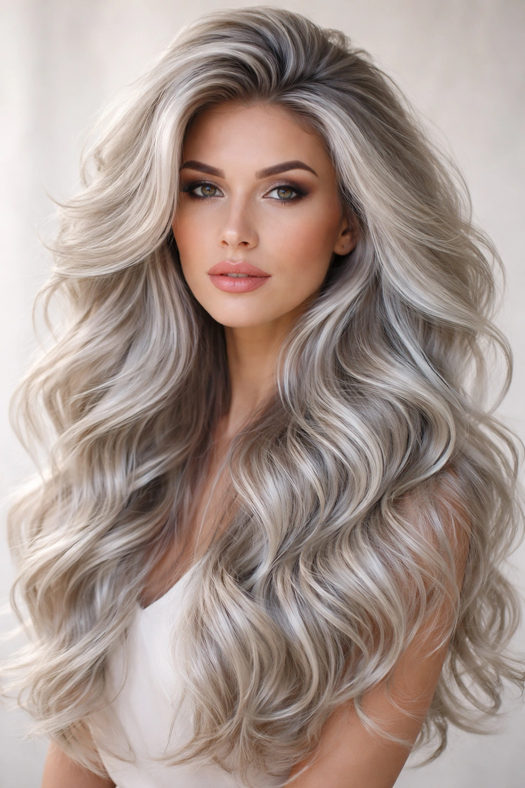 Silver waves with strong root volume and lifted crown
