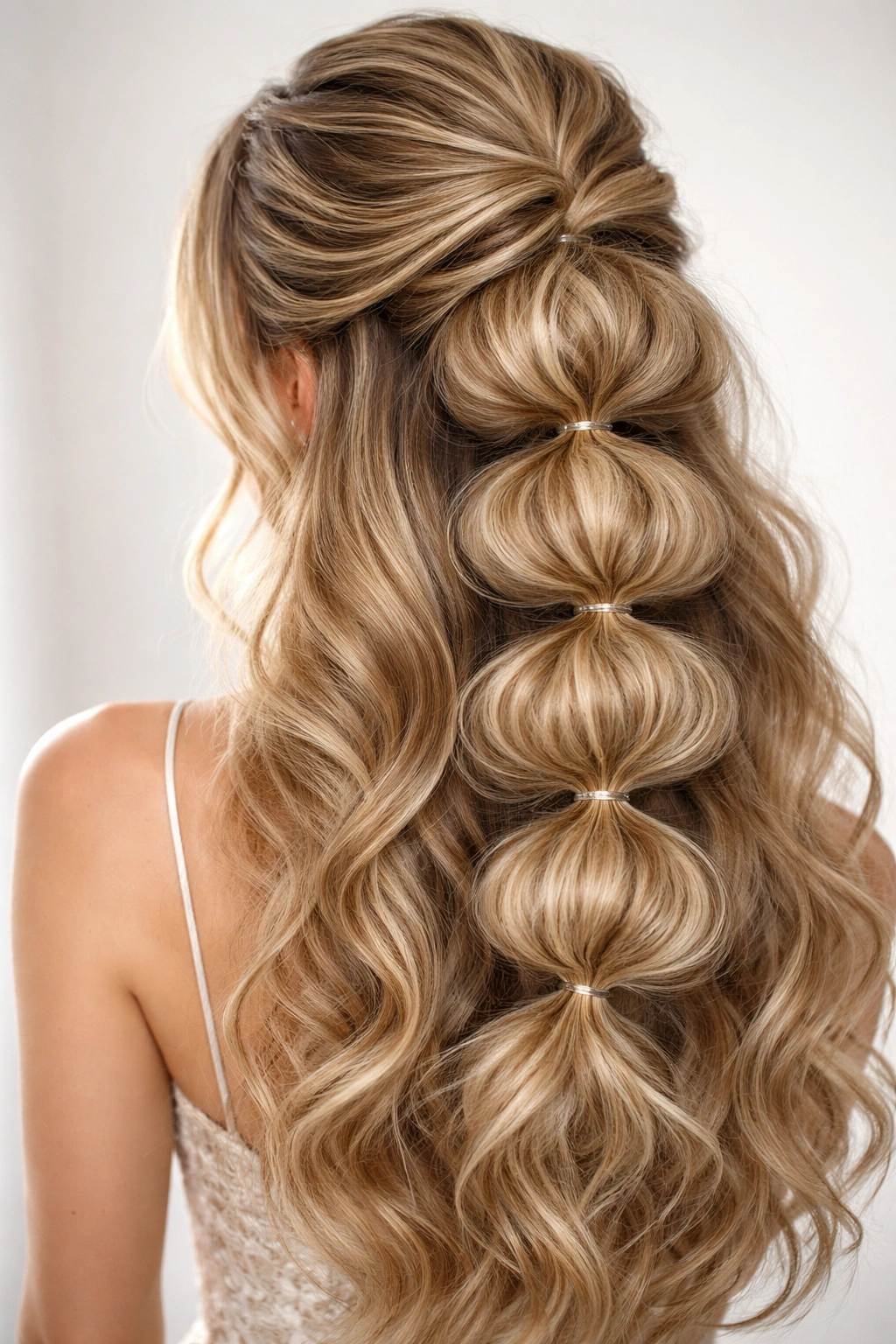 Voluminous textured bubble braid close-up showing dramatic hair volume and large bubbles