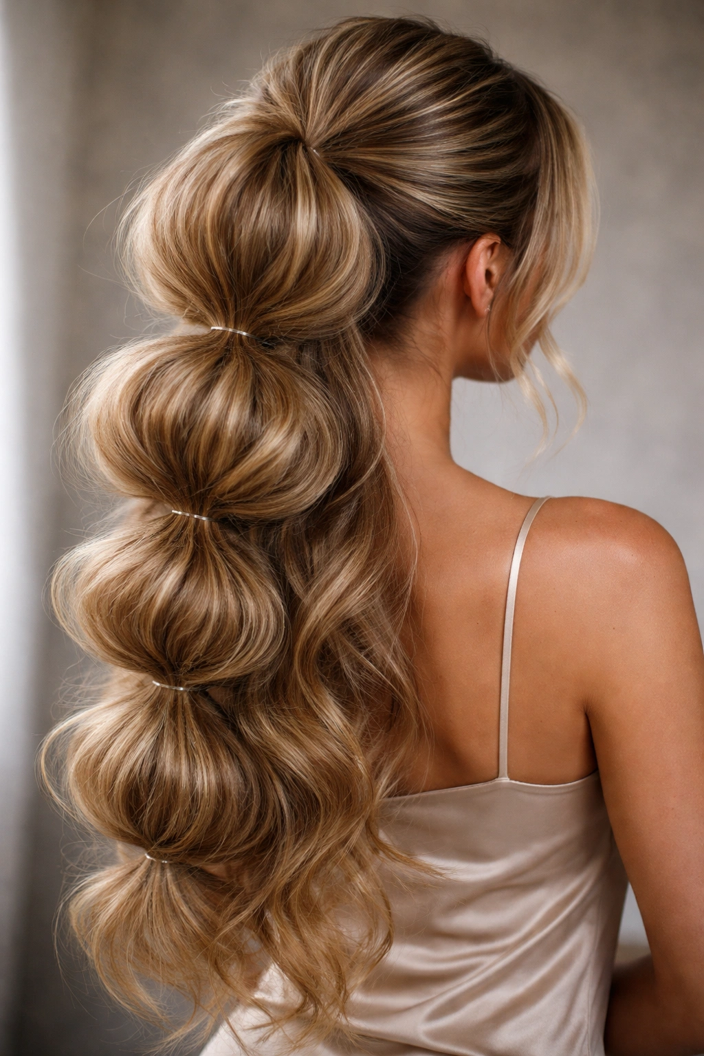 Voluminous bubble weave ponytail with dramatic volume