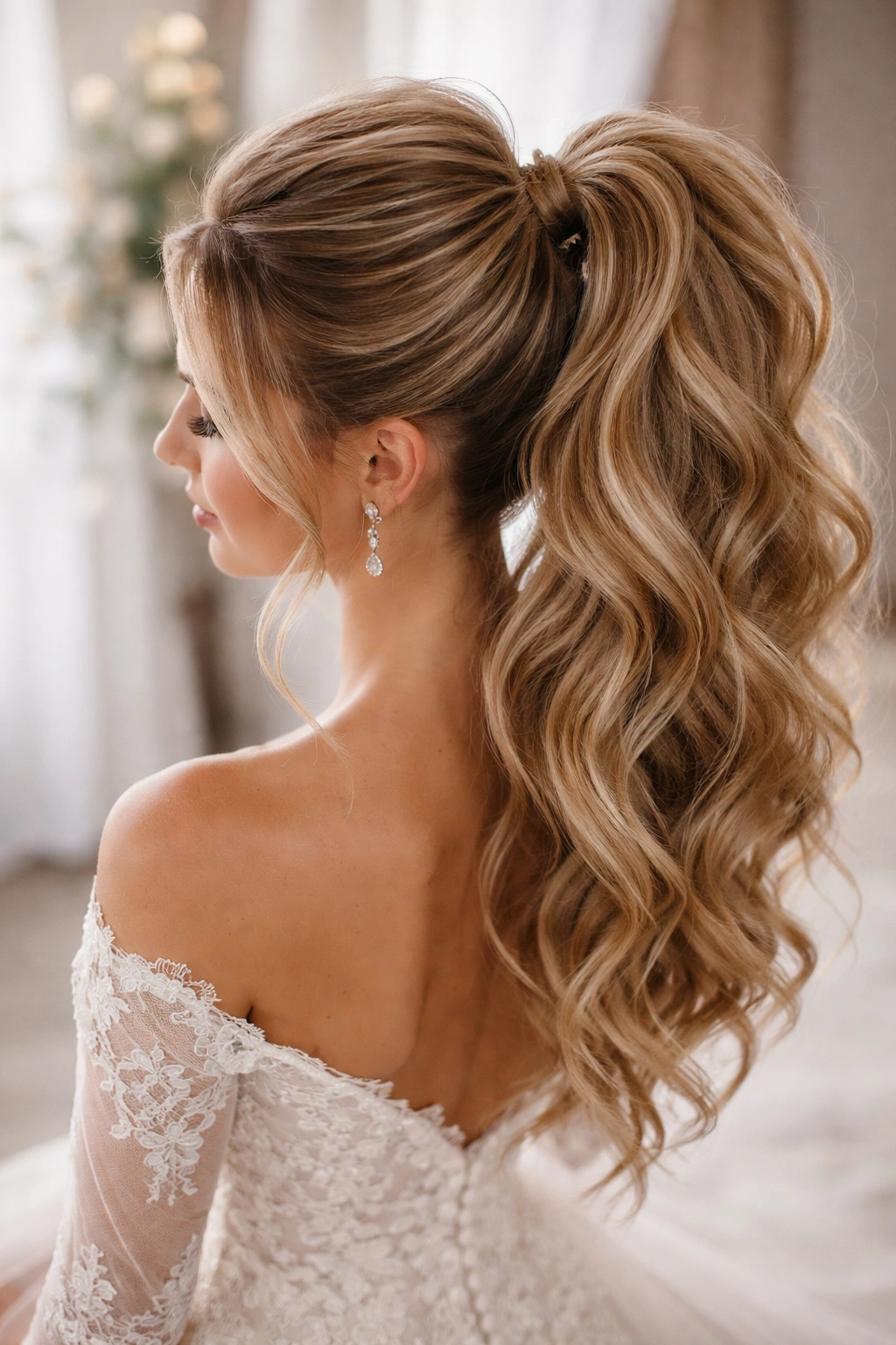High crown ponytail with lifted crown and soft waves