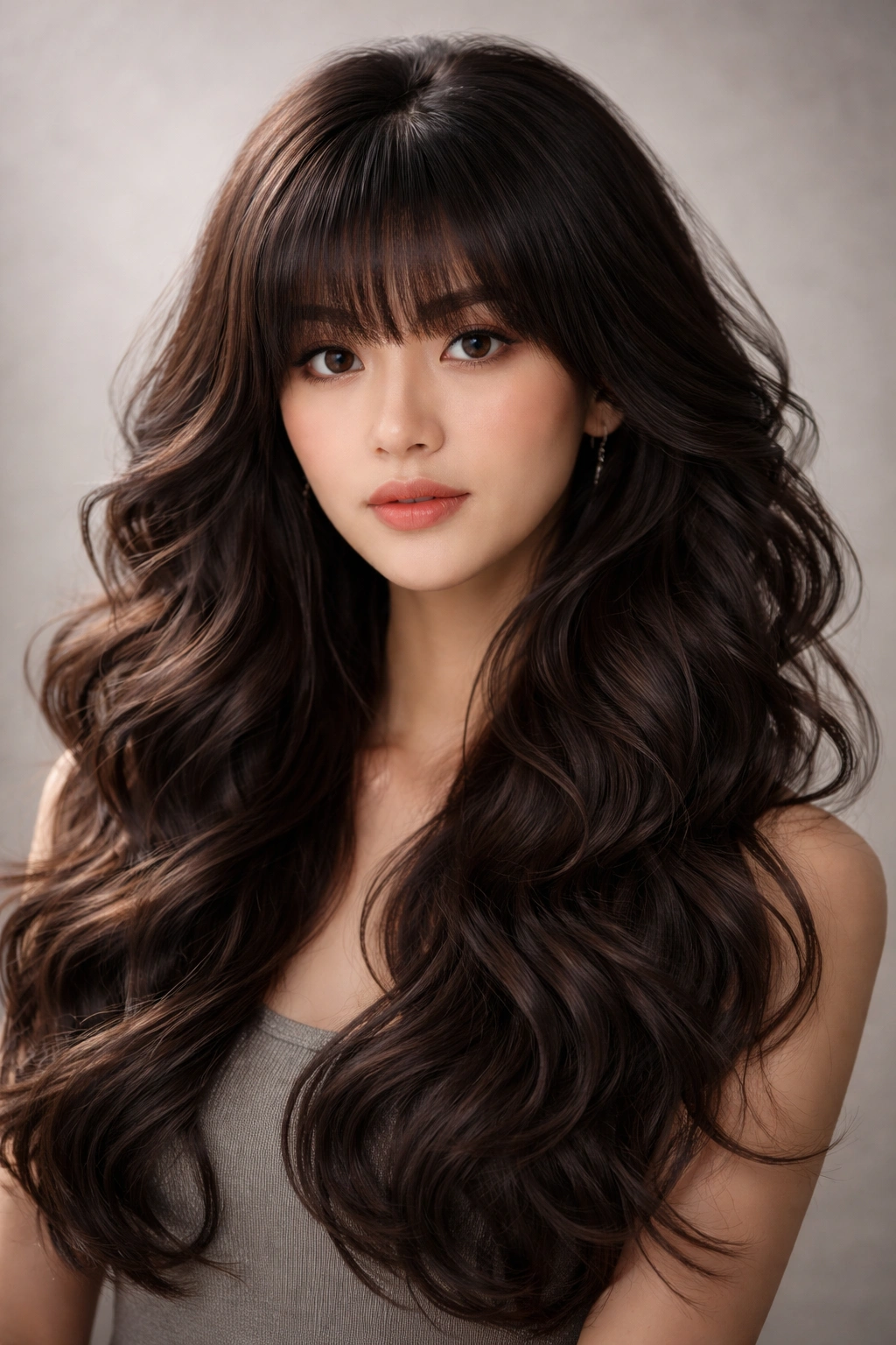 Portrait of Voluminous Hime with Deep Waves showing crown lift and cascading texture.
