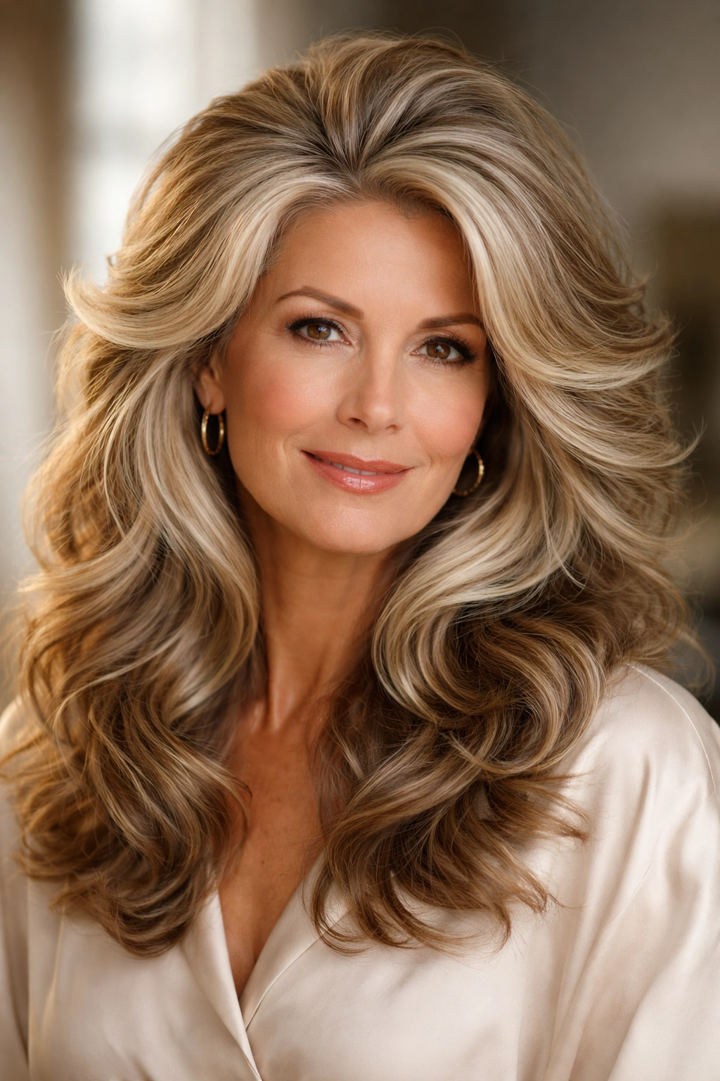 Voluminous waves with feathered layers and crown lift