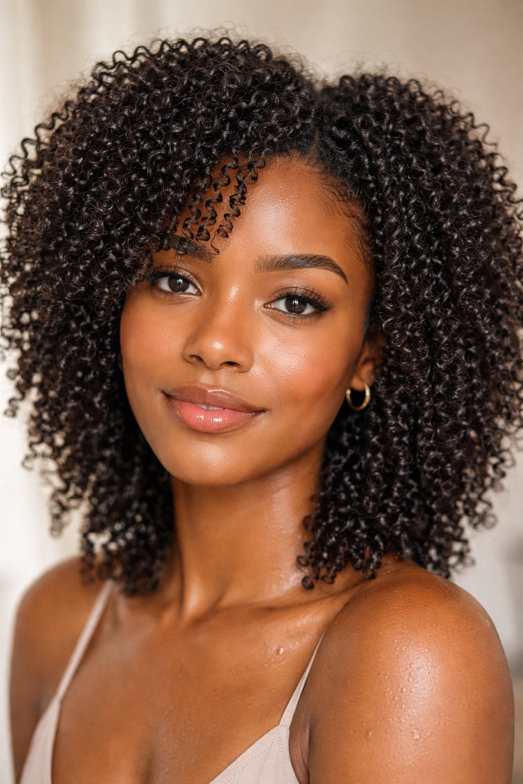 Damp defined coils after wash-and-go with natural shine