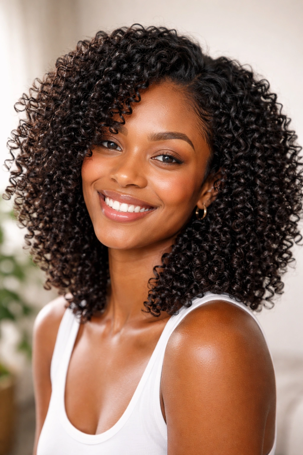 Close-up of defined, moisturized wash-and-go curls