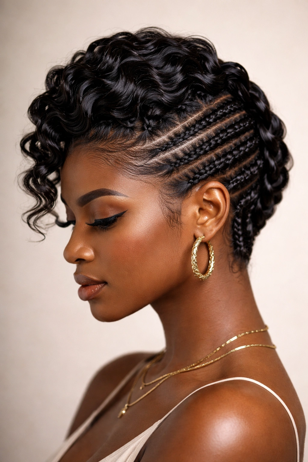 Water waves over a base of sculpted braids on Igbo hairstyle