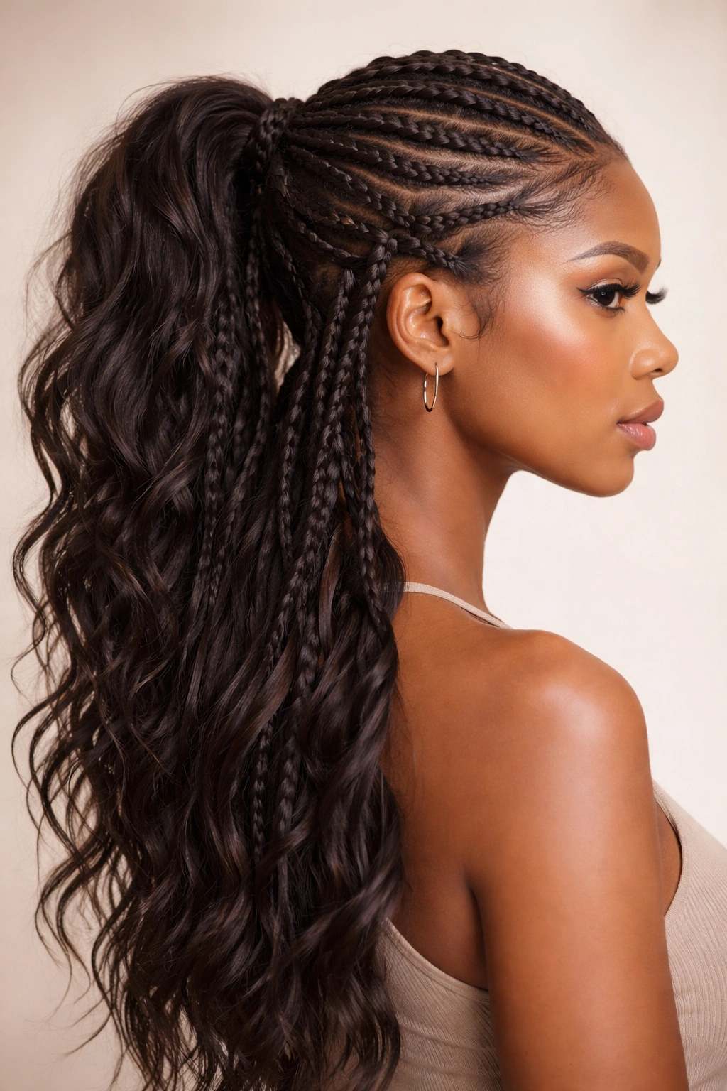 Waterfall braid ponytail cascade with flowing layered braids