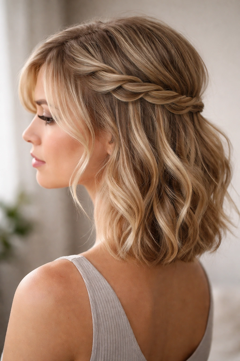 Waterfall twist half-up with cascading loose pieces