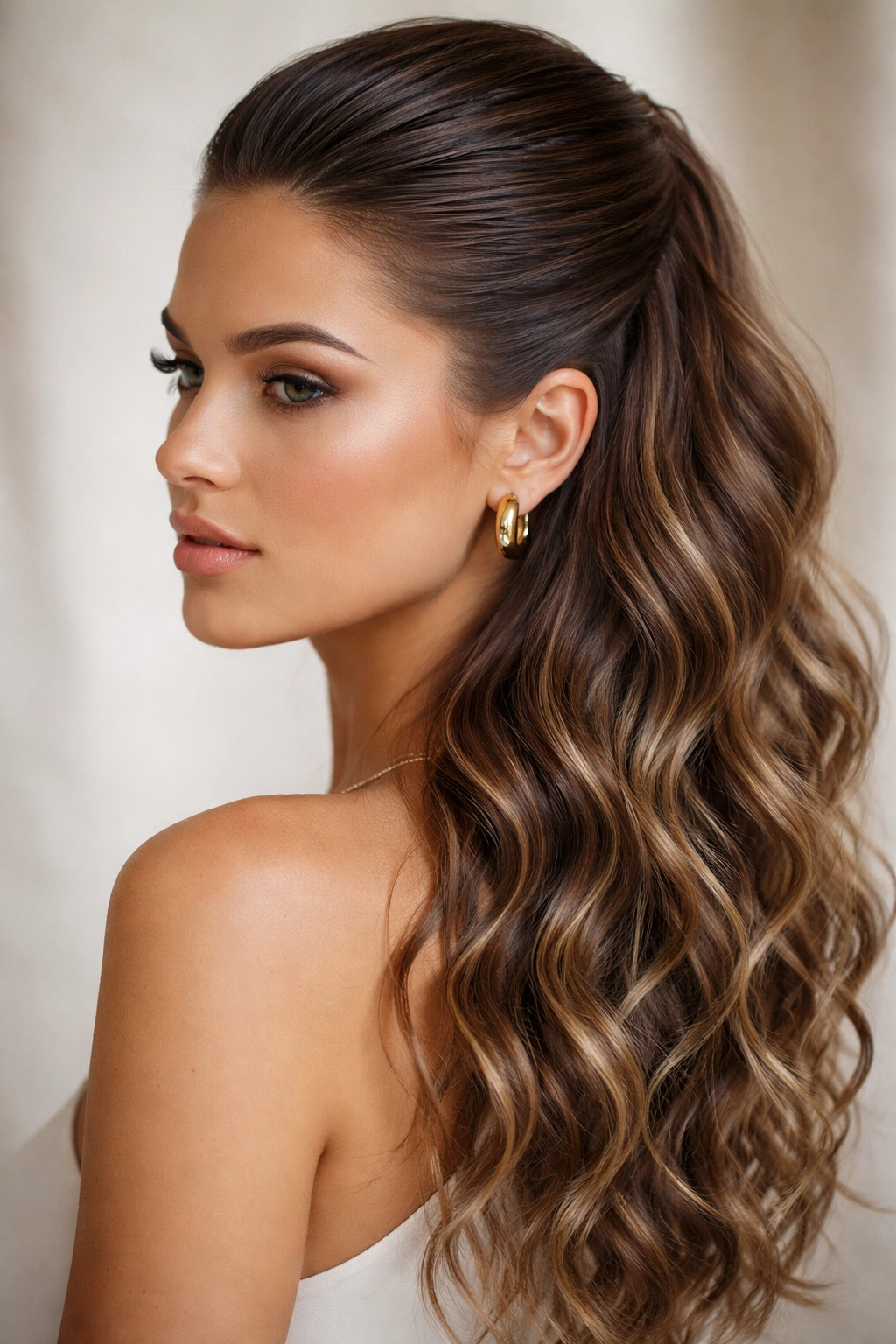 Slicked-back top with defined bottom waves for contrast