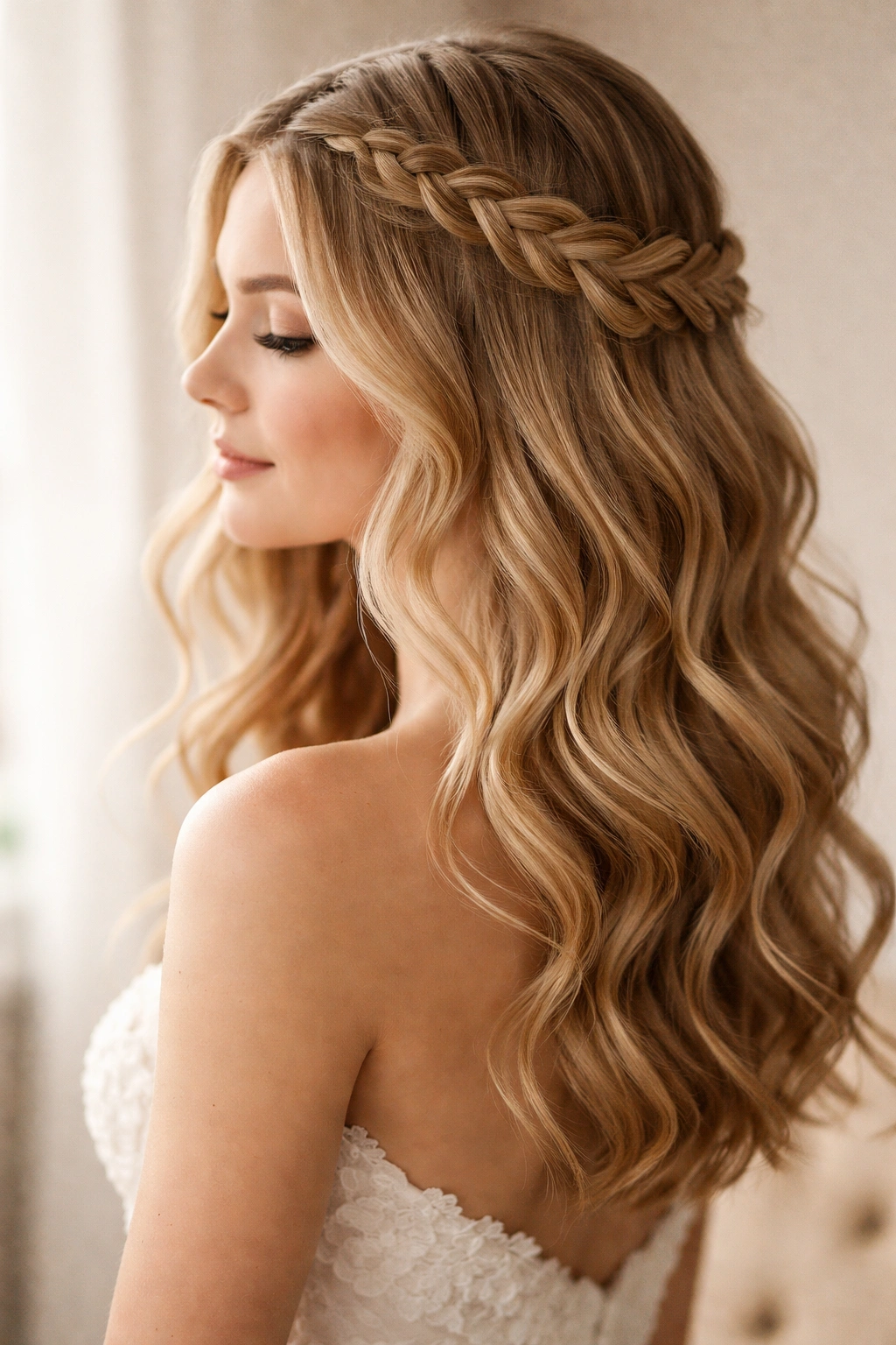 Close-up of waves with a braided crown detail