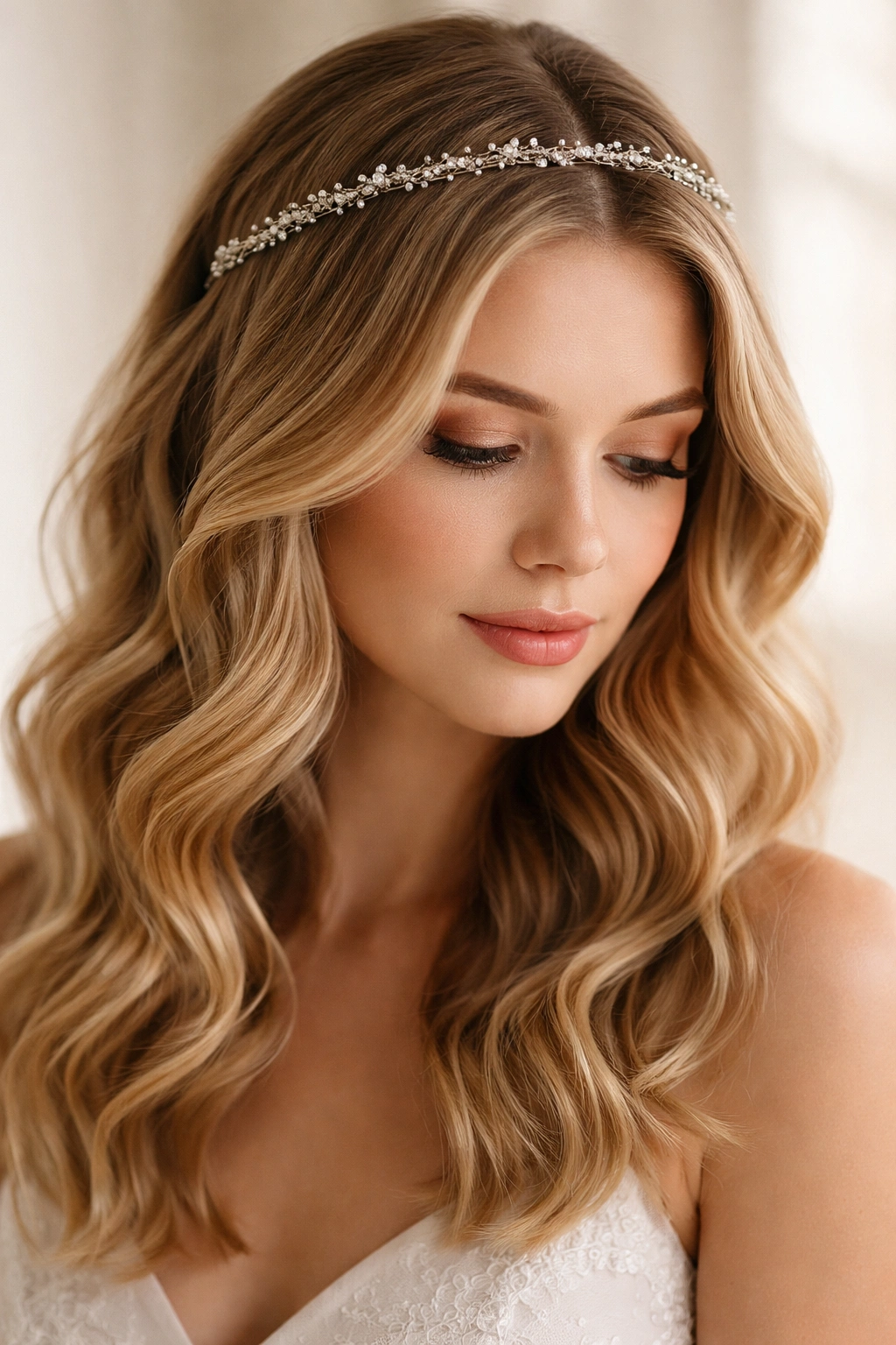 Waves with a jeweled headpiece on model