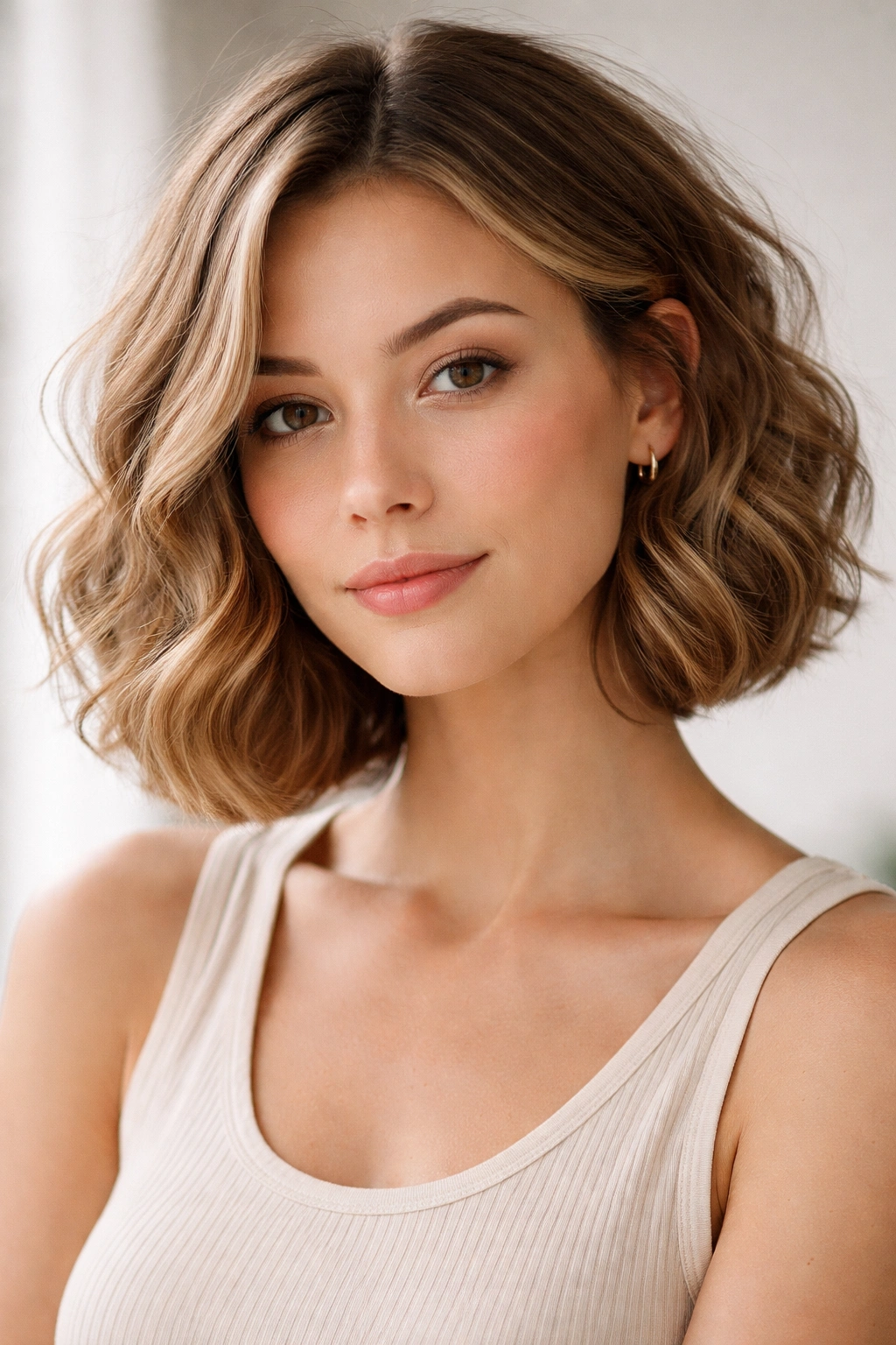 Portrait of a chin-length wavy bob with soft movement