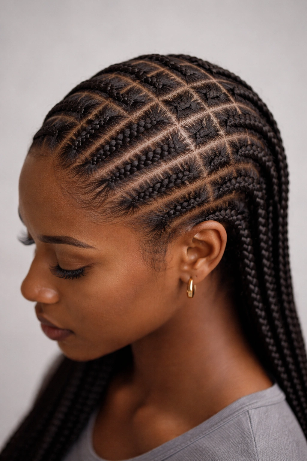 Wig braids base with cornrow grid for wig installation on 4C hair