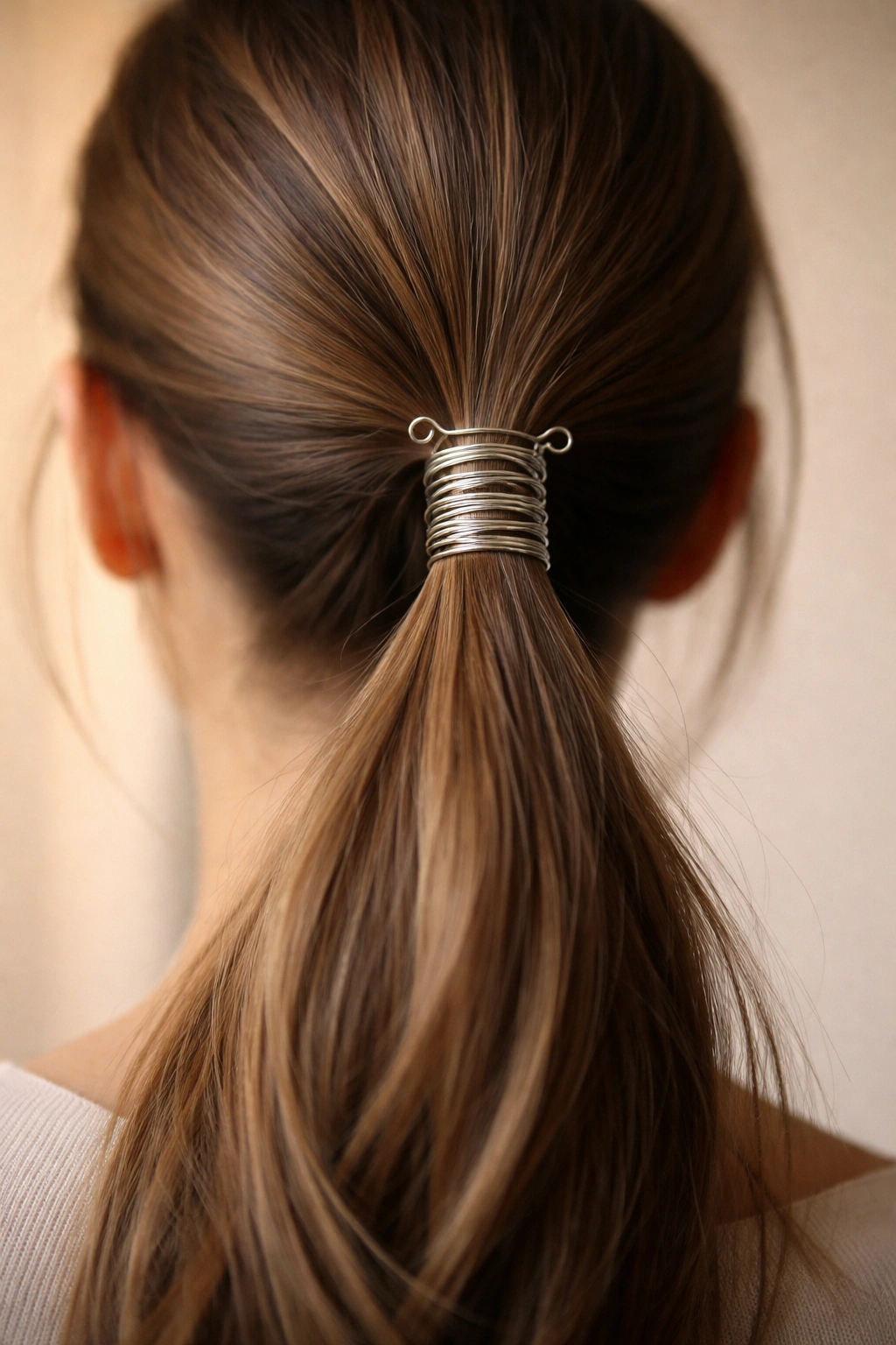Wire wrapped around the base of a ponytail