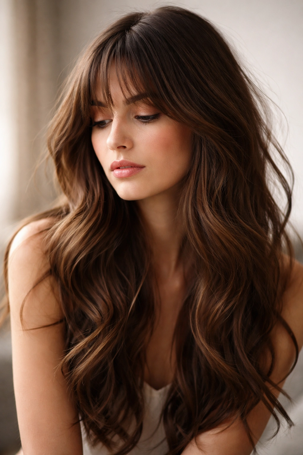 Contemplative portrait of hair with wispy bangs