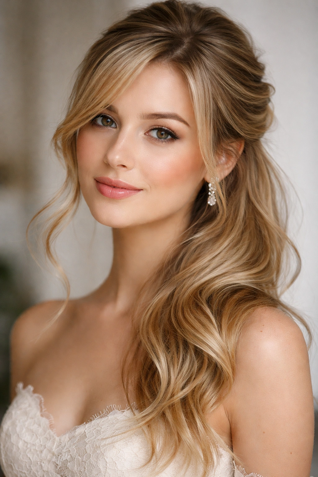 Wispy side-swept half-up hairstyle on fine hair