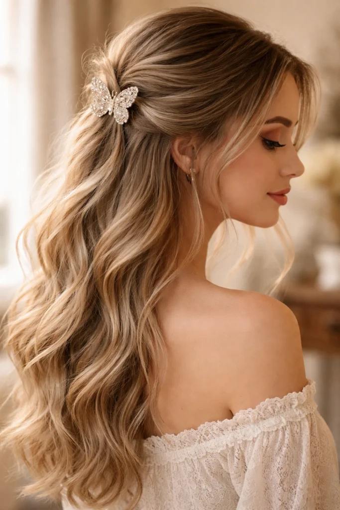 15 Half Up Half Down Looks With Butterfly Clips