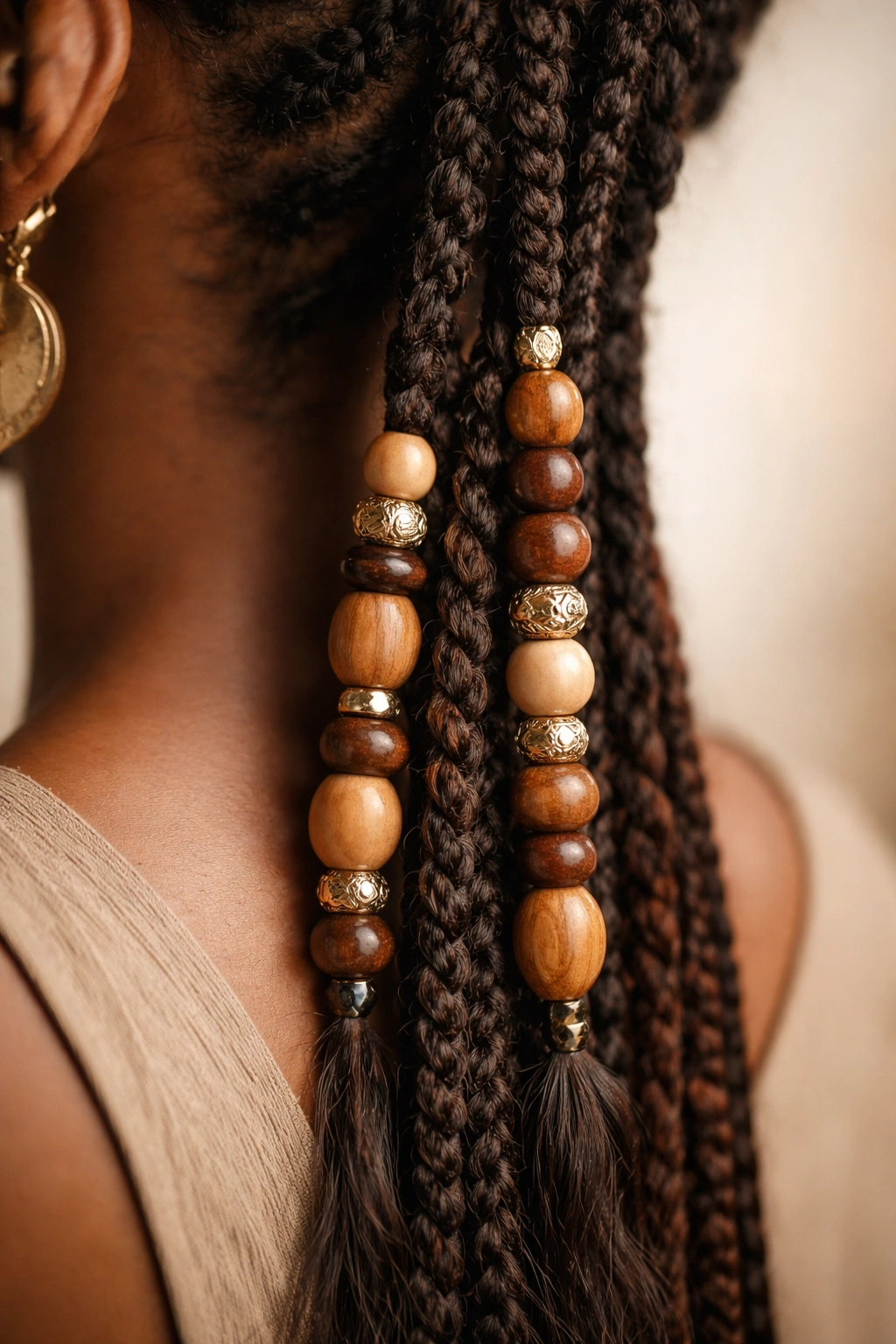 Fulani braid with wooden bead accents