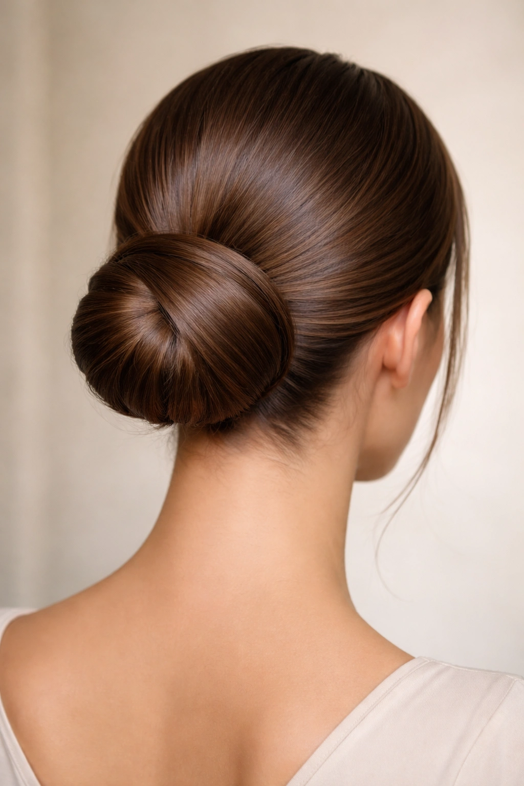 Back view of a wrap-around bun with a decorative wrap around the base