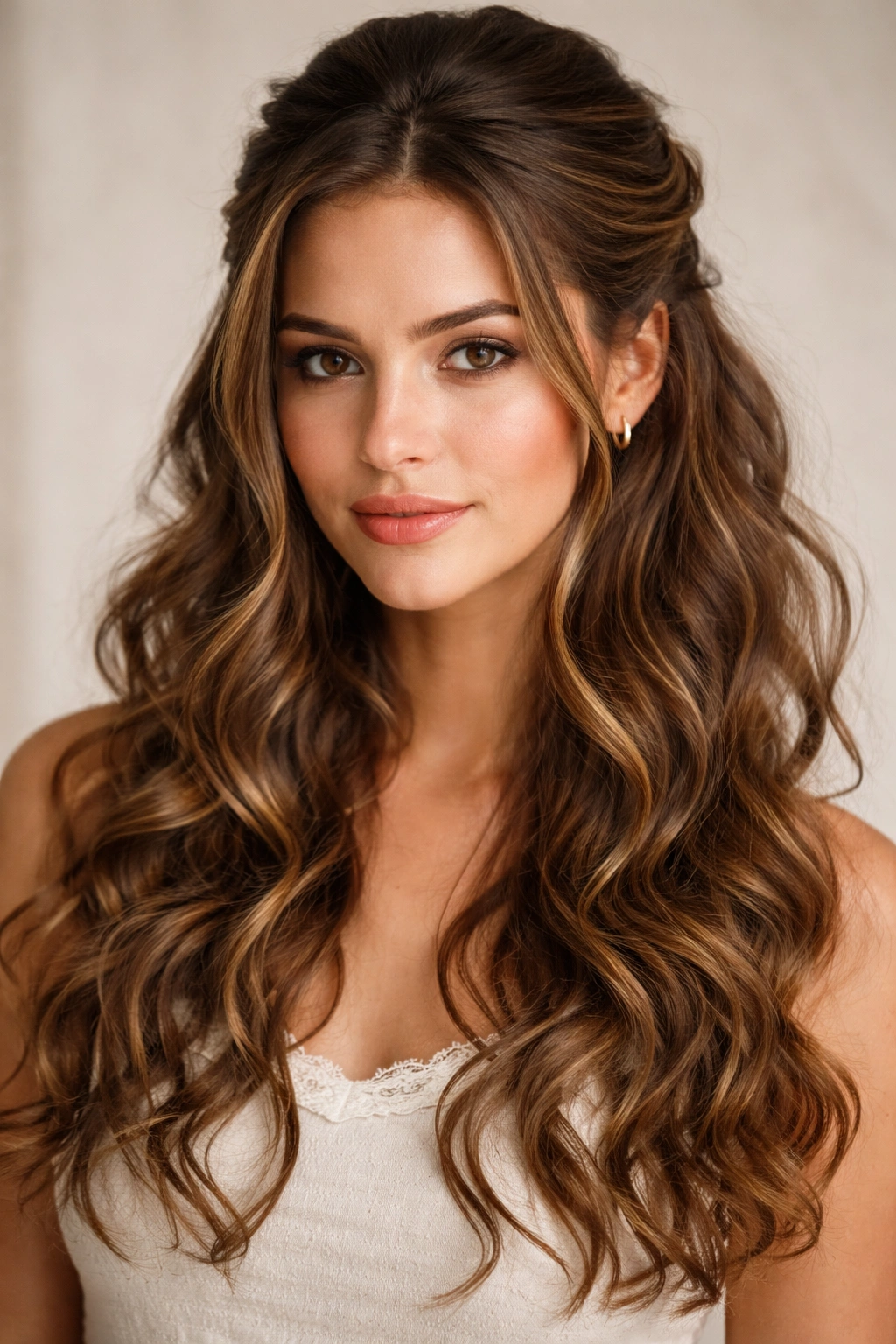Portrait of a person with wrap-around half-up and face-framing pieces, showcasing curl movement