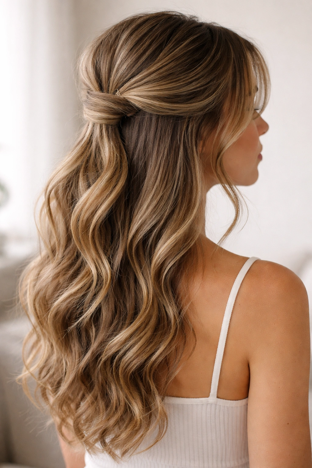 Close-up of The Wavy Wrap-Around Half-Up showing wrap around the clip.