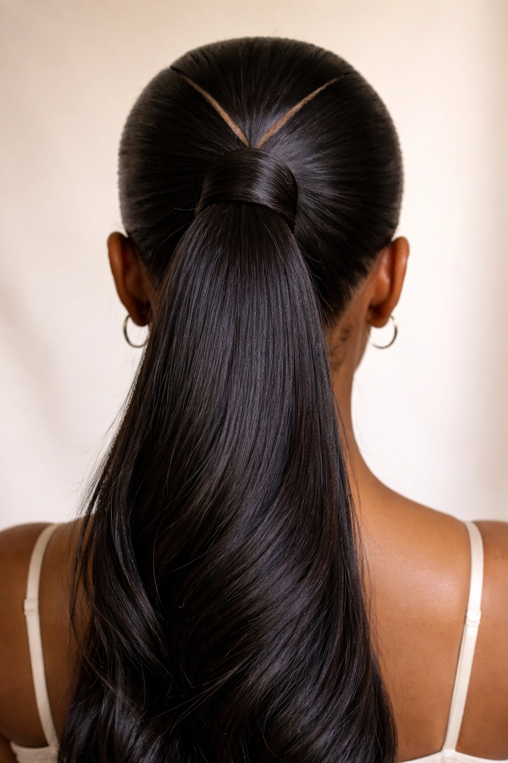 V Part Ponytail with wrap detail at base
