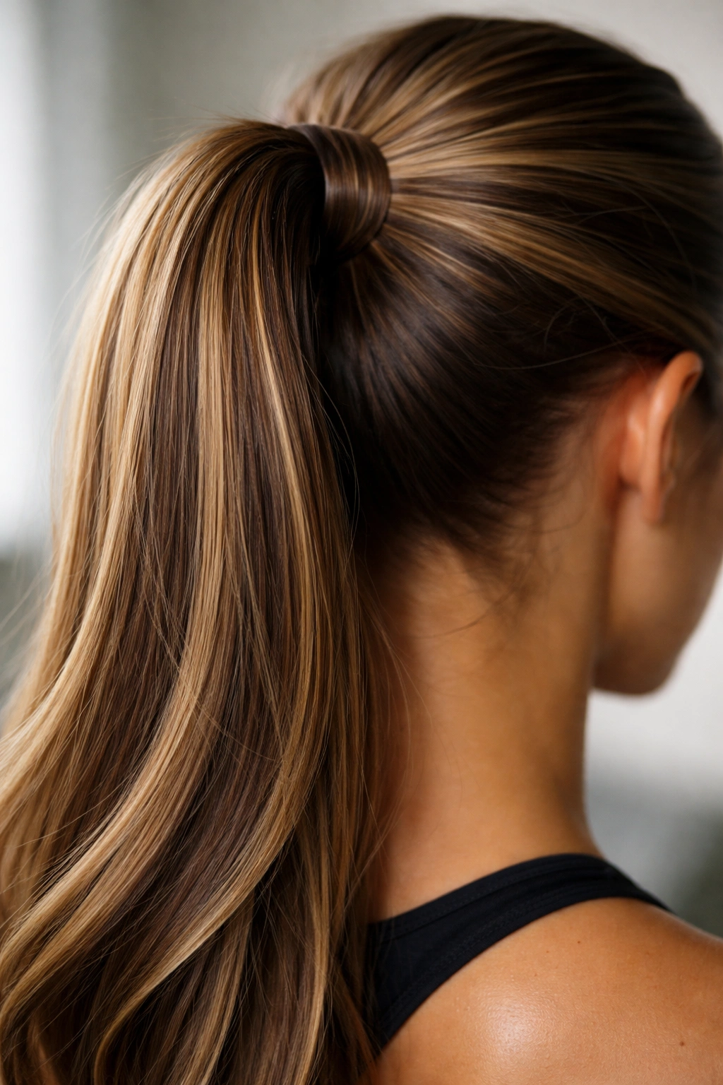 Ponytail with wrapped synthetic extension around the base for added volume