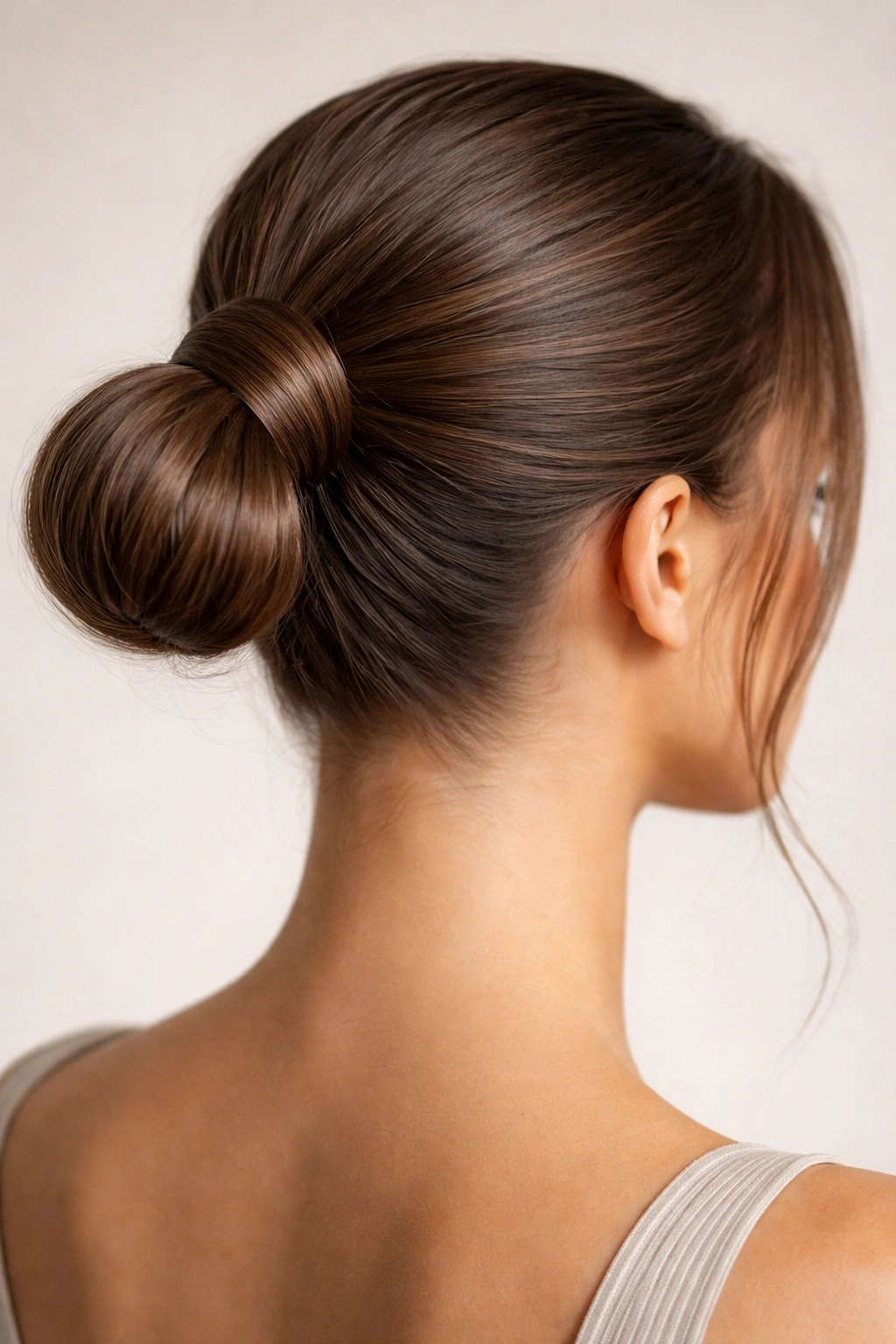 High ponytail with a wrapped sleek bun at the base