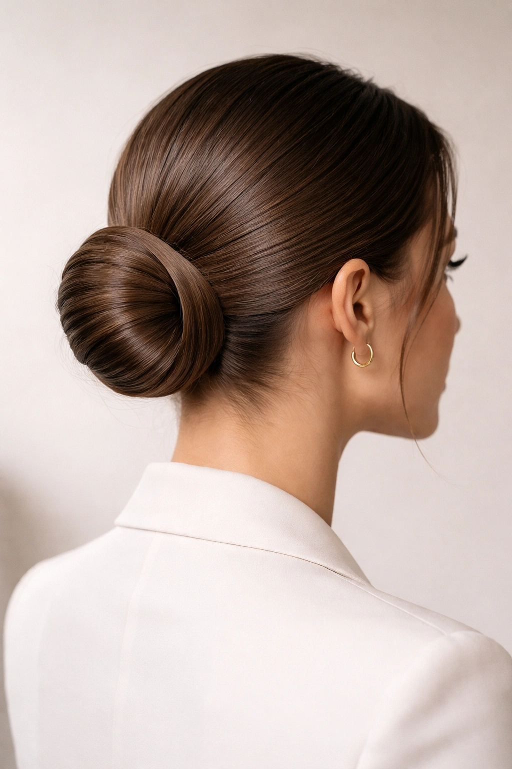 Back view of a wrapped low bun with seamless wrapping.