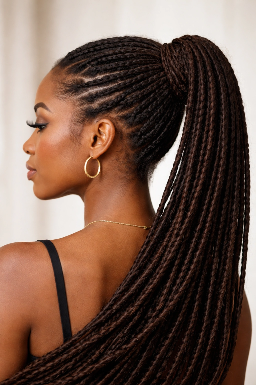 Close-up of wrapped ponytail with hair wrapped around elastic