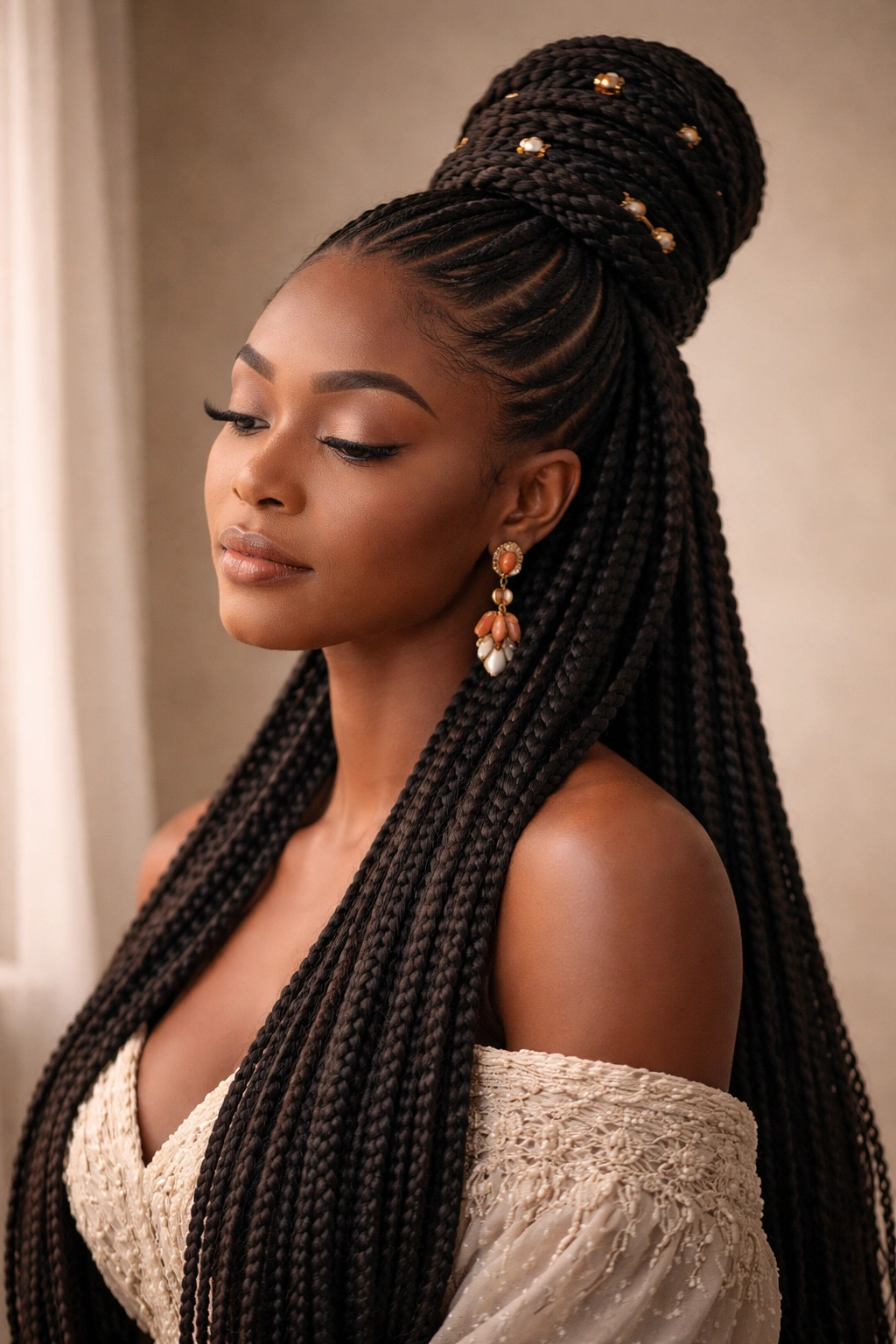 Serene portrait of Yoruba hairstyle in a contemplative mood