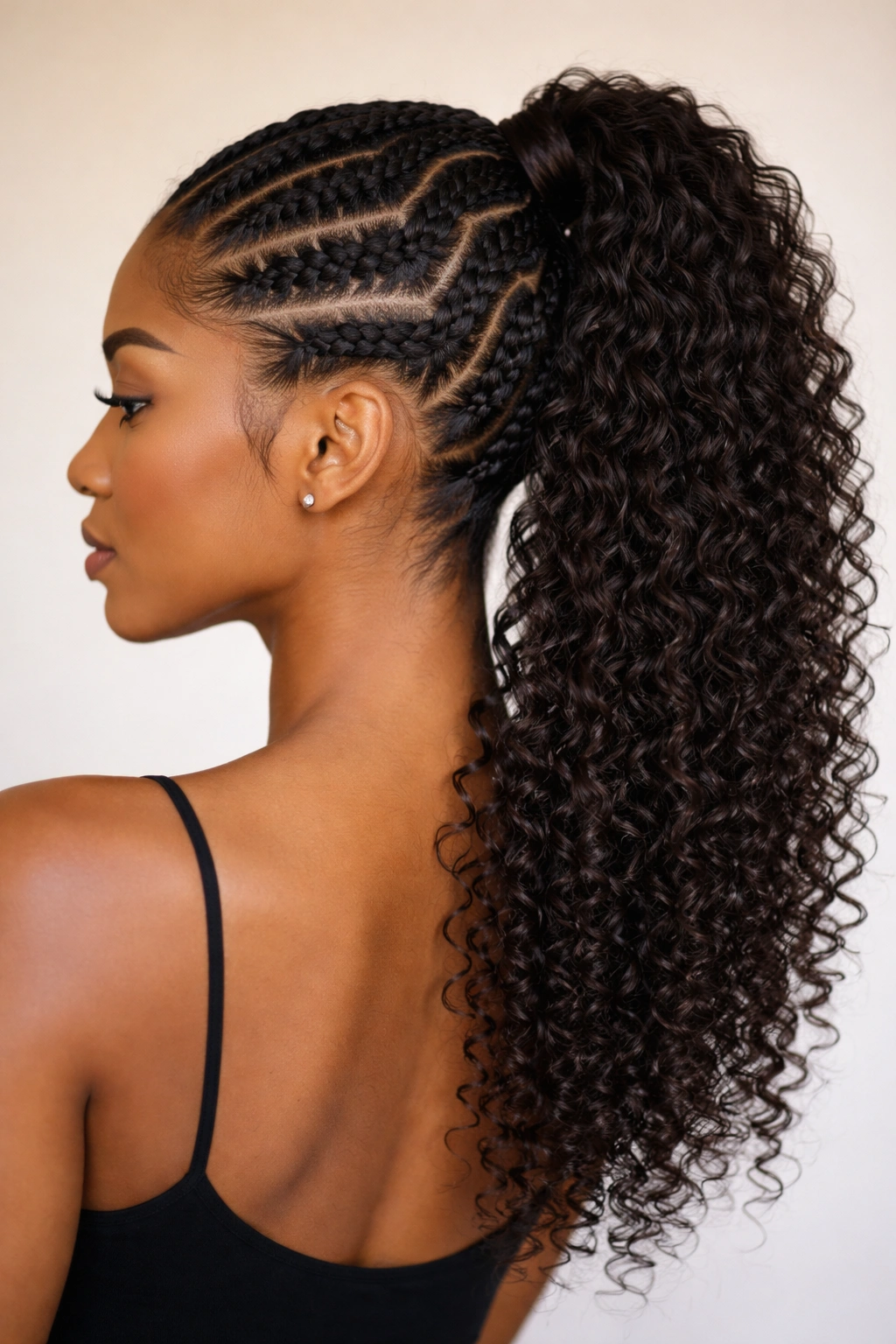 Zig-zag braids forming a back ponytail