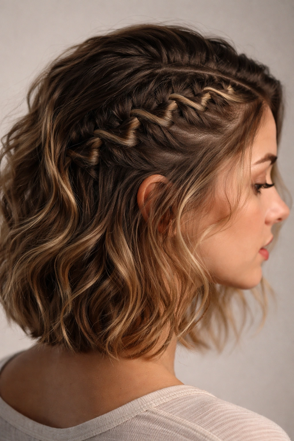Zigzag braid across the head on wavy hair