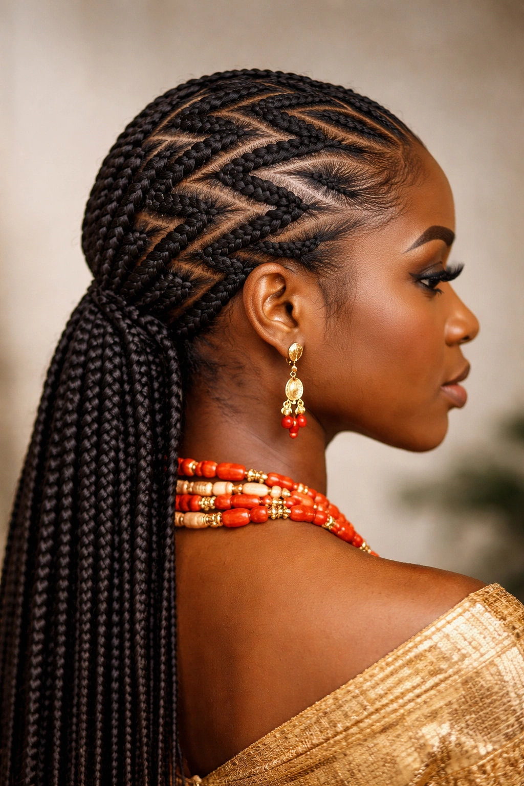 Igbo zigzag braids across scalp