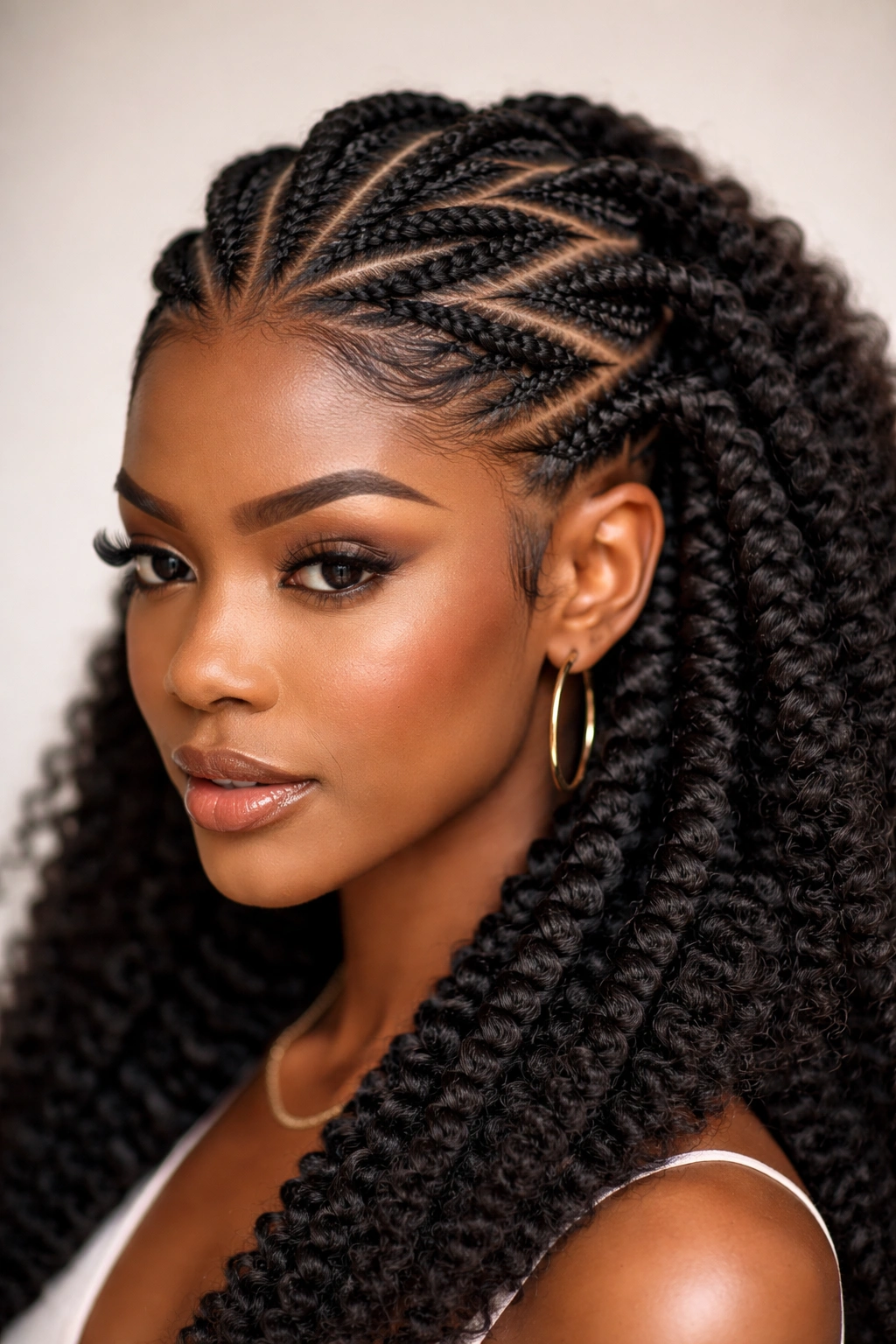 Zigzag cornrows on thick 4C hair with dramatic angular pattern