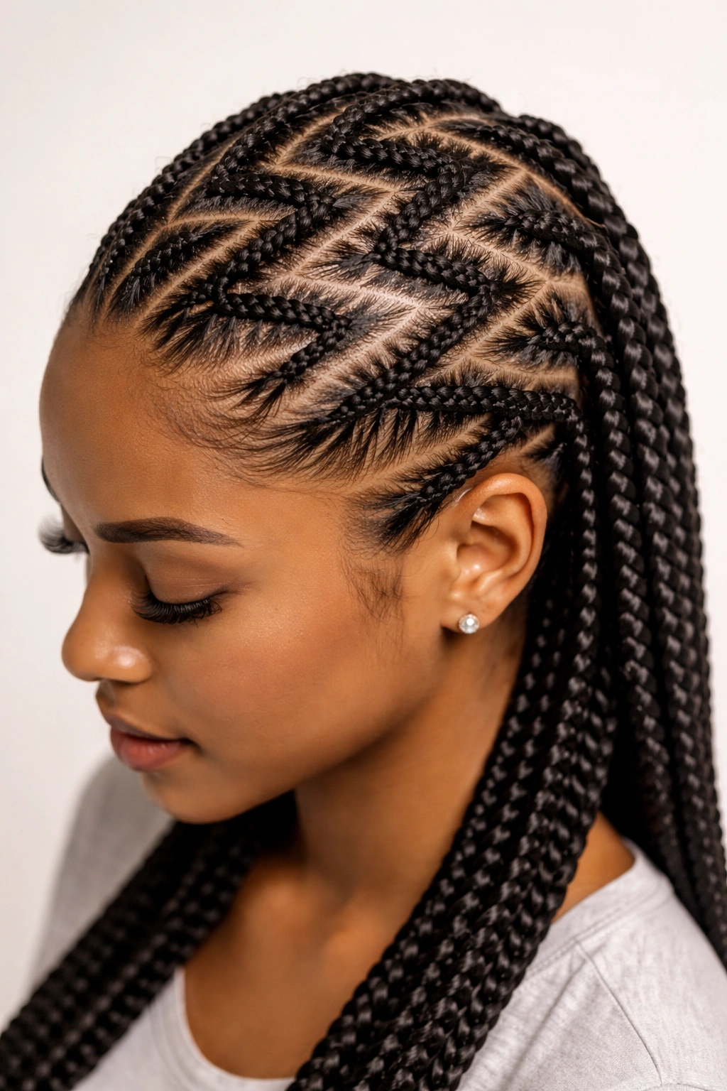 Zigzag pattern cornrows across the scalp