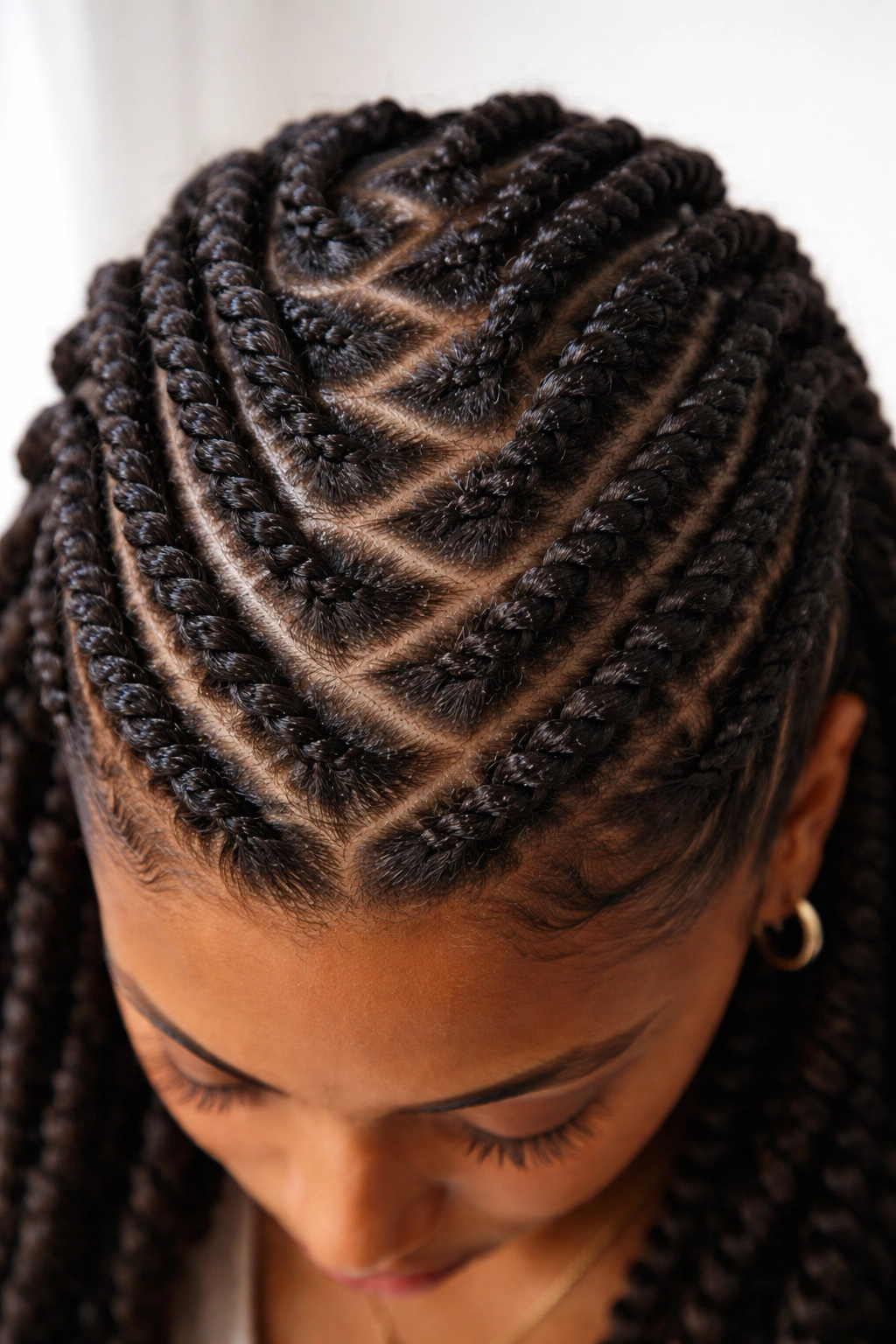 Top-down view of zigzag twists forming a chevron pattern