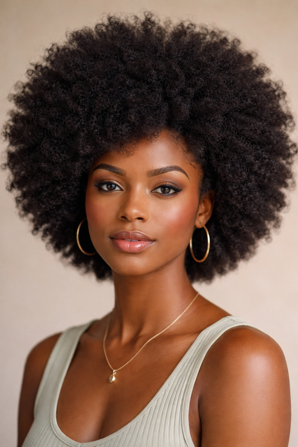 Close-up of a 4C defined picked-out Afro with a soft rounded shape