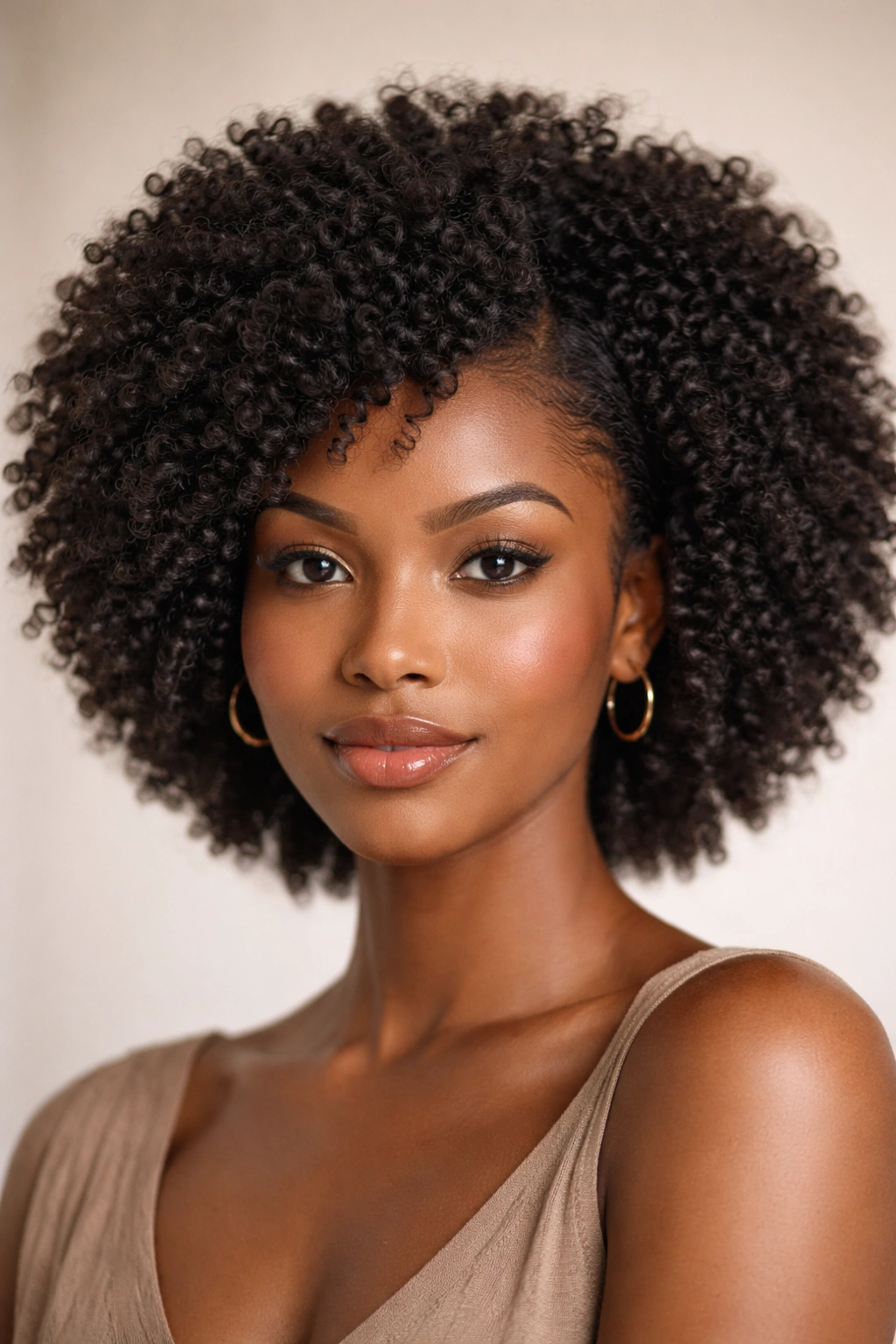 Front close-up of a 4C twist-out halo Afro with a rounded halo of curls