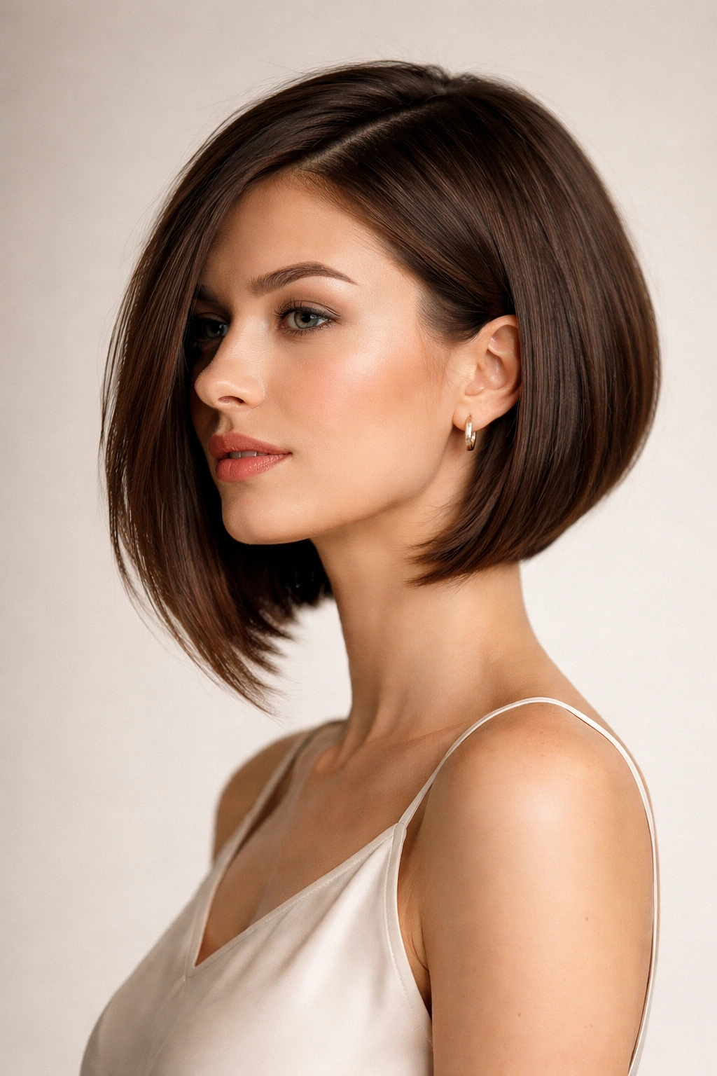 A-line bob with shorter back and longer front showing clean angle
