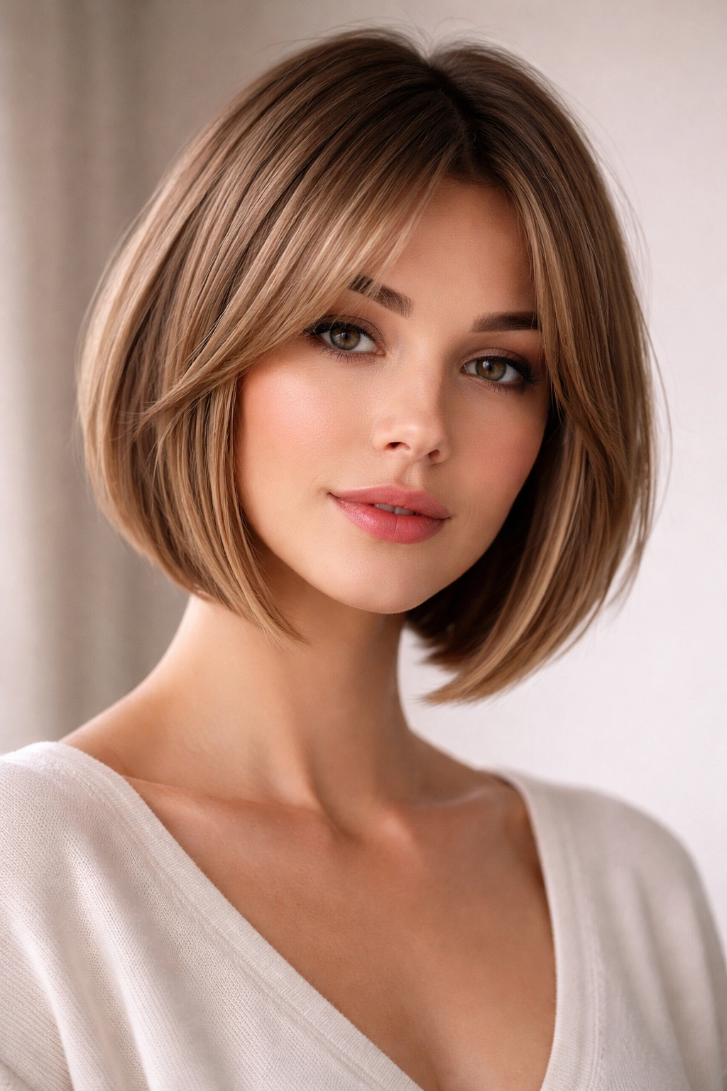 A-line bob with soft curtain fringe blending into the front pieces