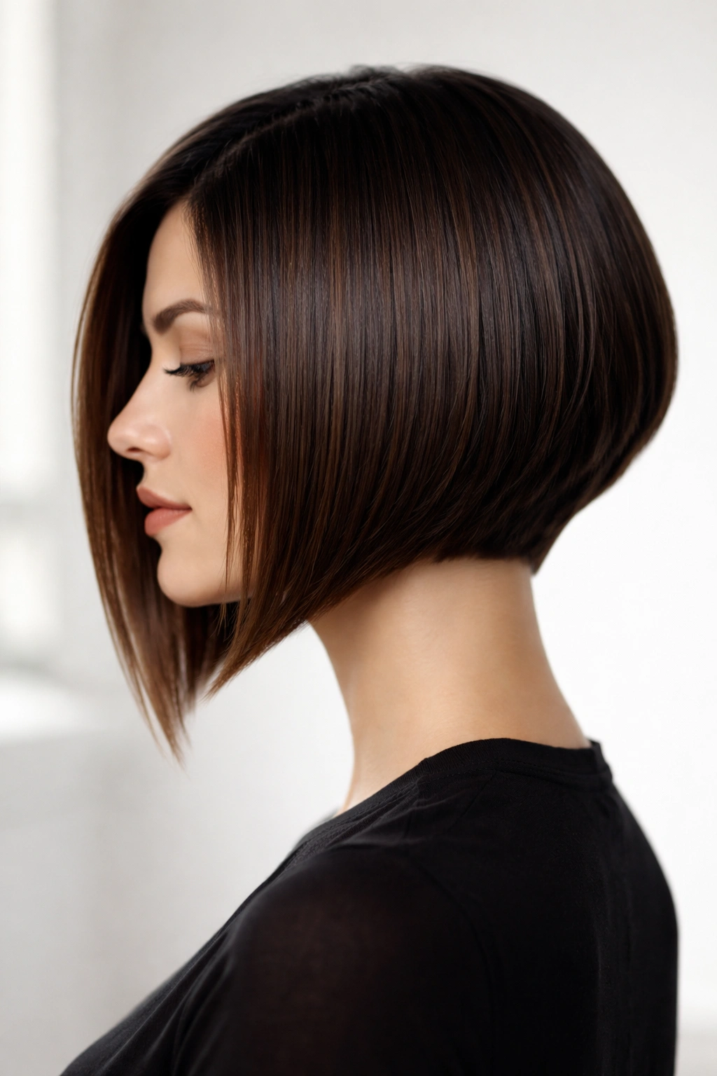 A-line bob with longer front corner seen from side