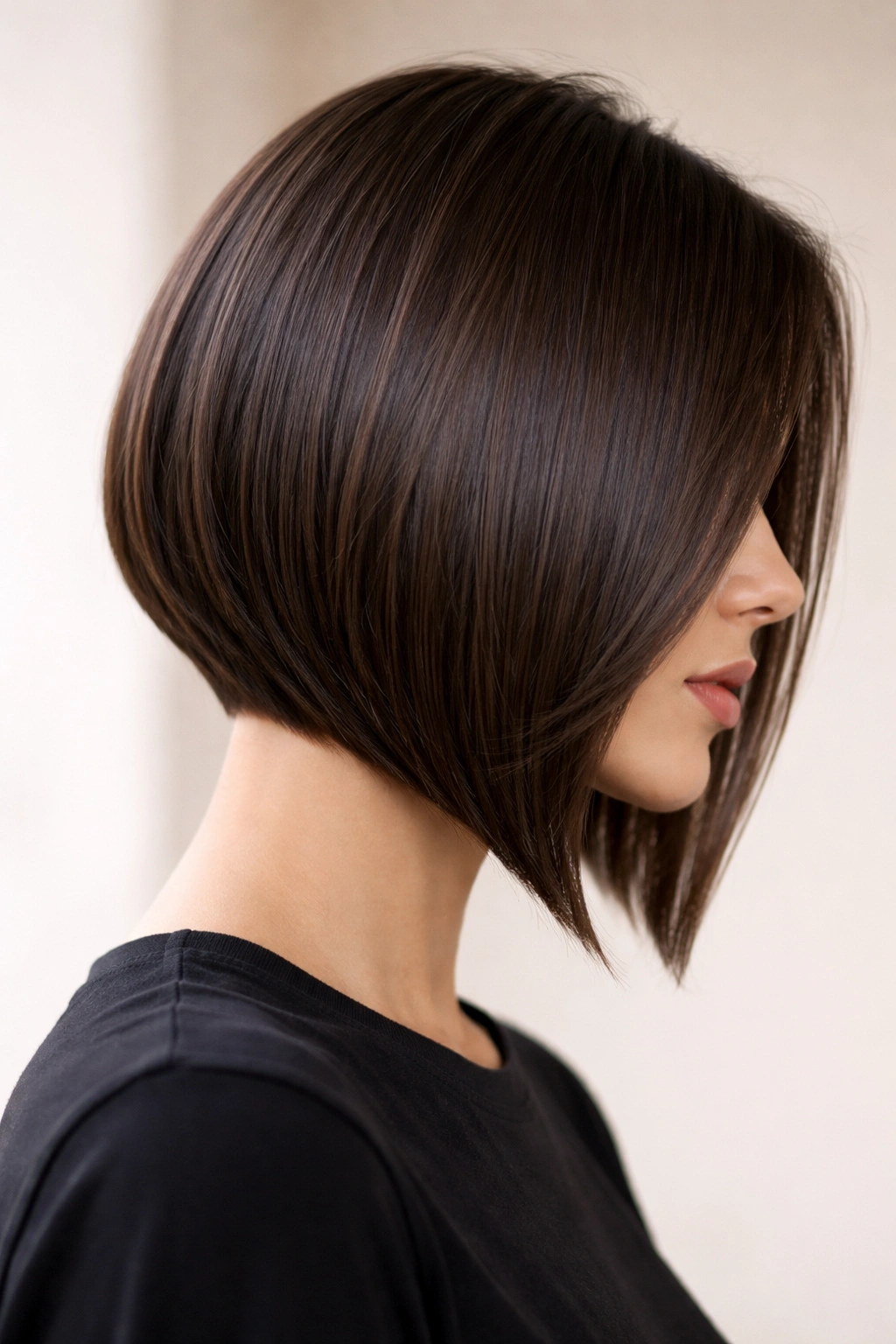 A-Line Bob With Longer Front Pieces: diagonal line with longer front pieces for a sleek finish